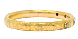 Victorian 1.00 CTW Diamond 14 Karat Gold Floral Bangle Bracelet Circa 1900 - Wilson's Estate Jewelry