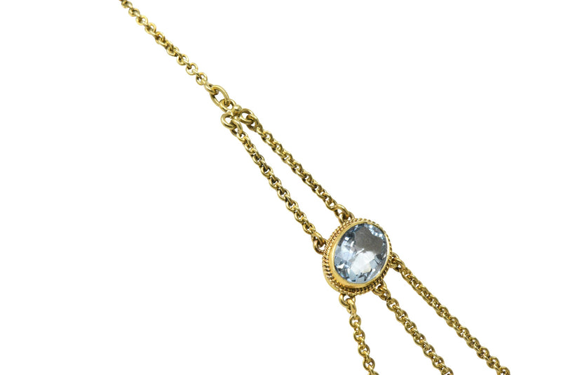 Victorian 10.00 CTW Aquamarine Seed Pearl 14 Karat Gold Swag Necklace Wilson's Estate Jewelry