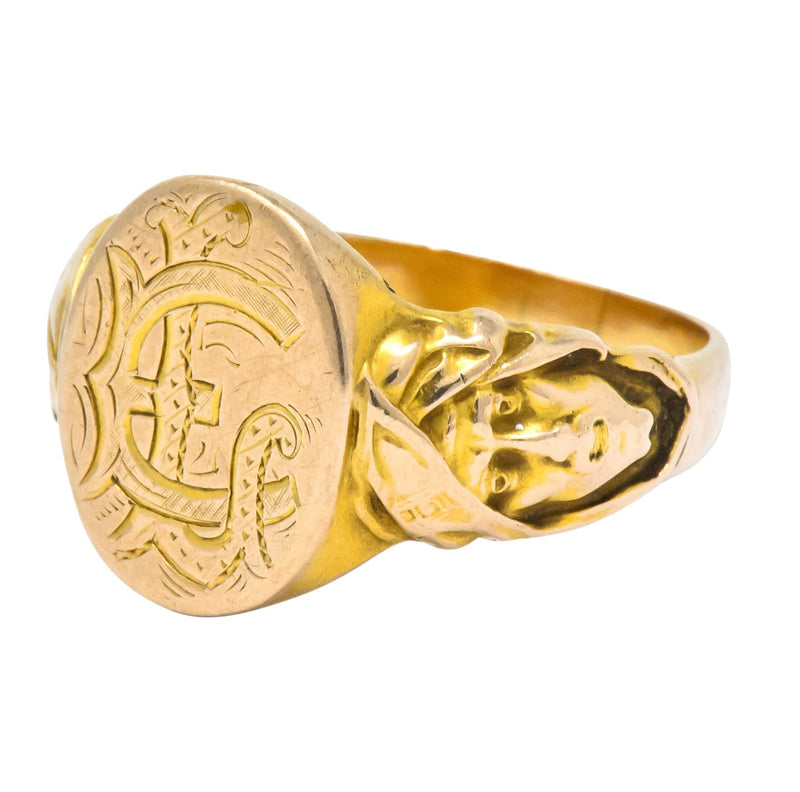 Victorian 14 Karat Gold Cloaked Wise Man Unisex Signet Ring - Wilson's Estate Jewelry