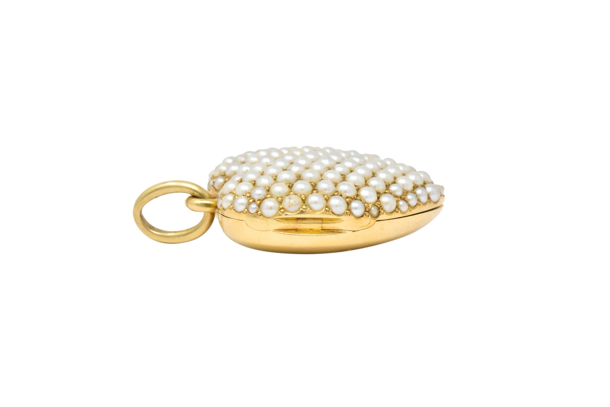 Victorian 14 Karat Yellow Gold Seed Pearl Heart Locket Pendant - Wilson's Estate Jewelry