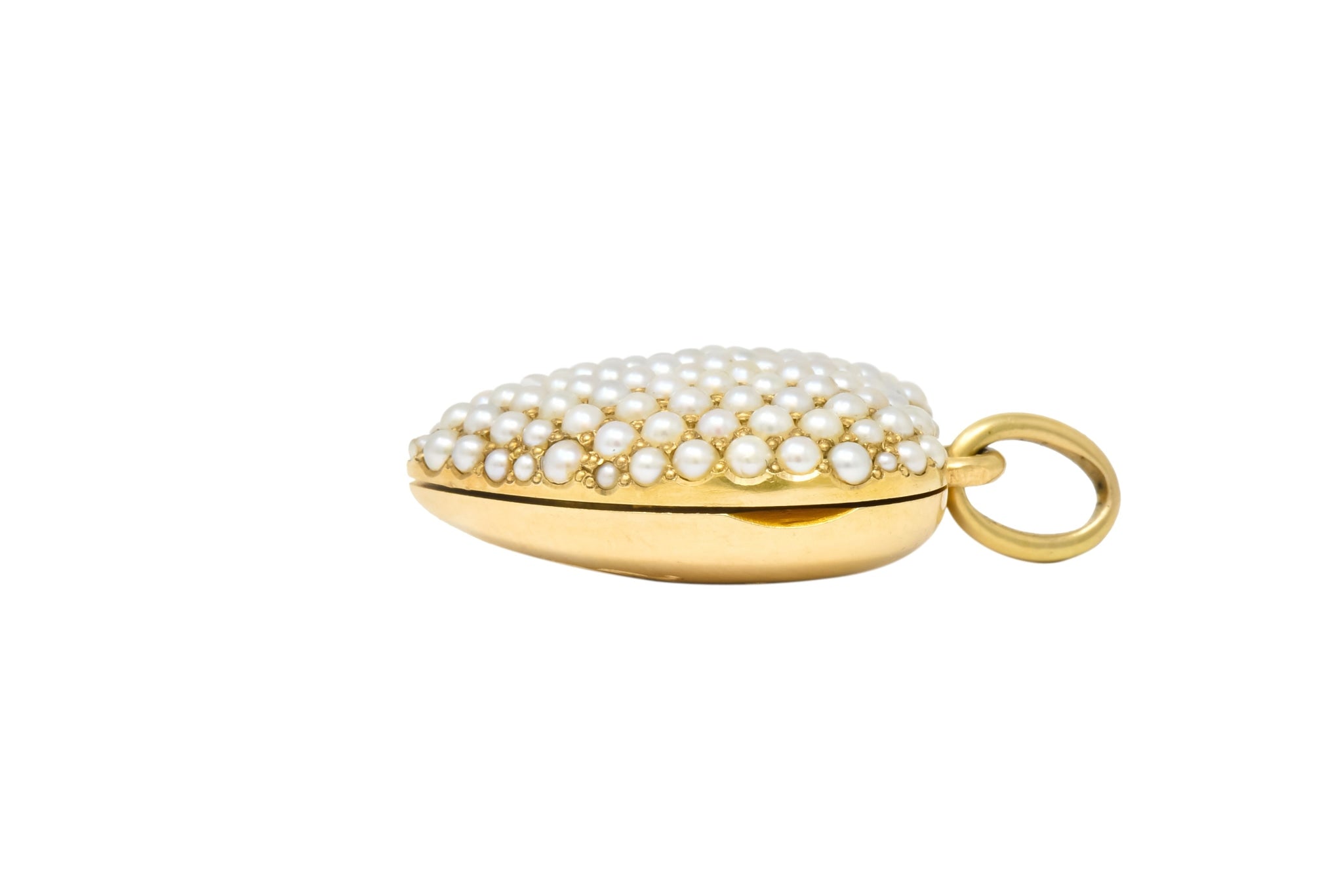 Victorian 14 Karat Yellow Gold Seed Pearl Heart Locket Pendant - Wilson's Estate Jewelry