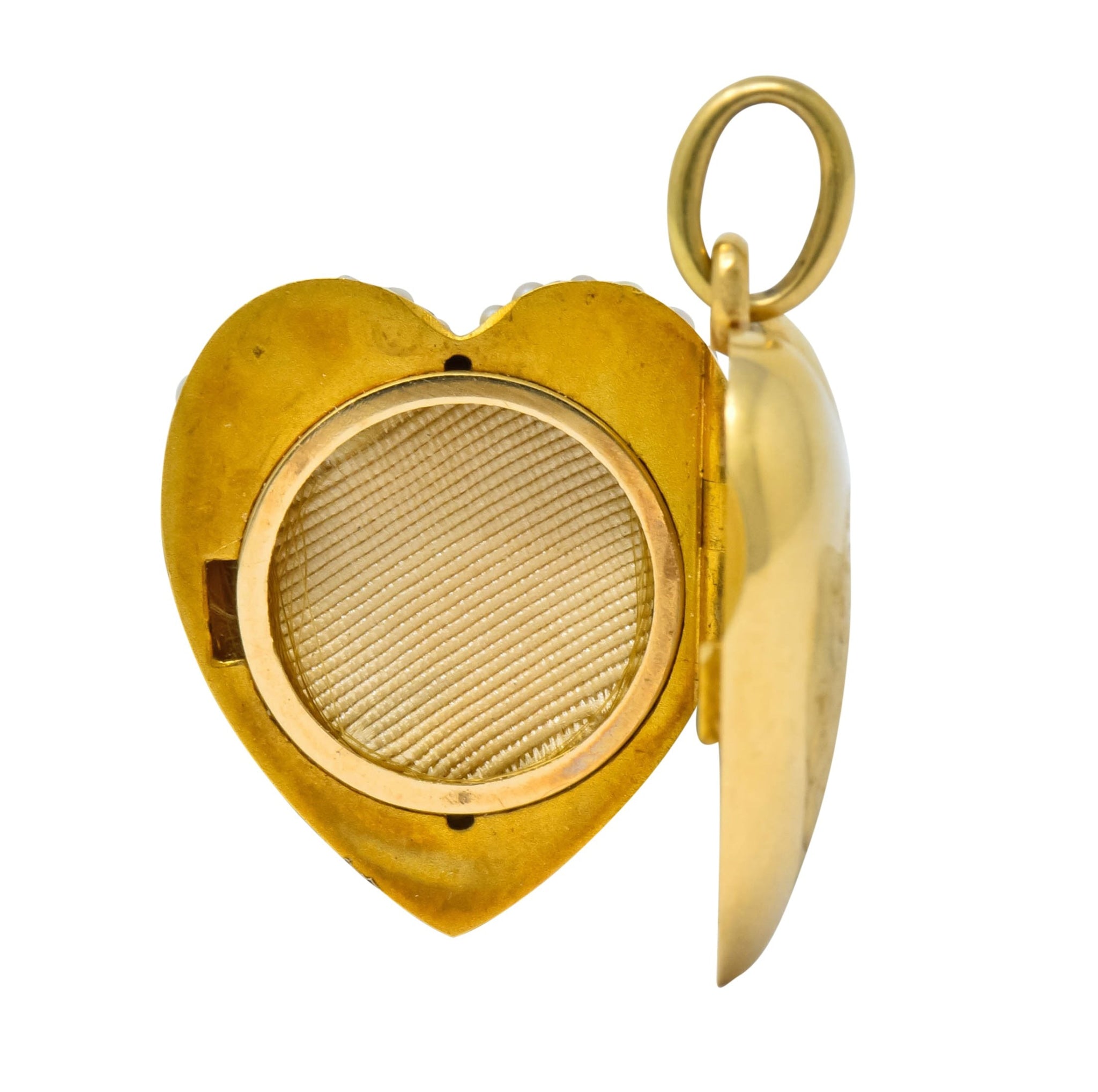 Victorian 14 Karat Yellow Gold Seed Pearl Heart Locket Pendant - Wilson's Estate Jewelry