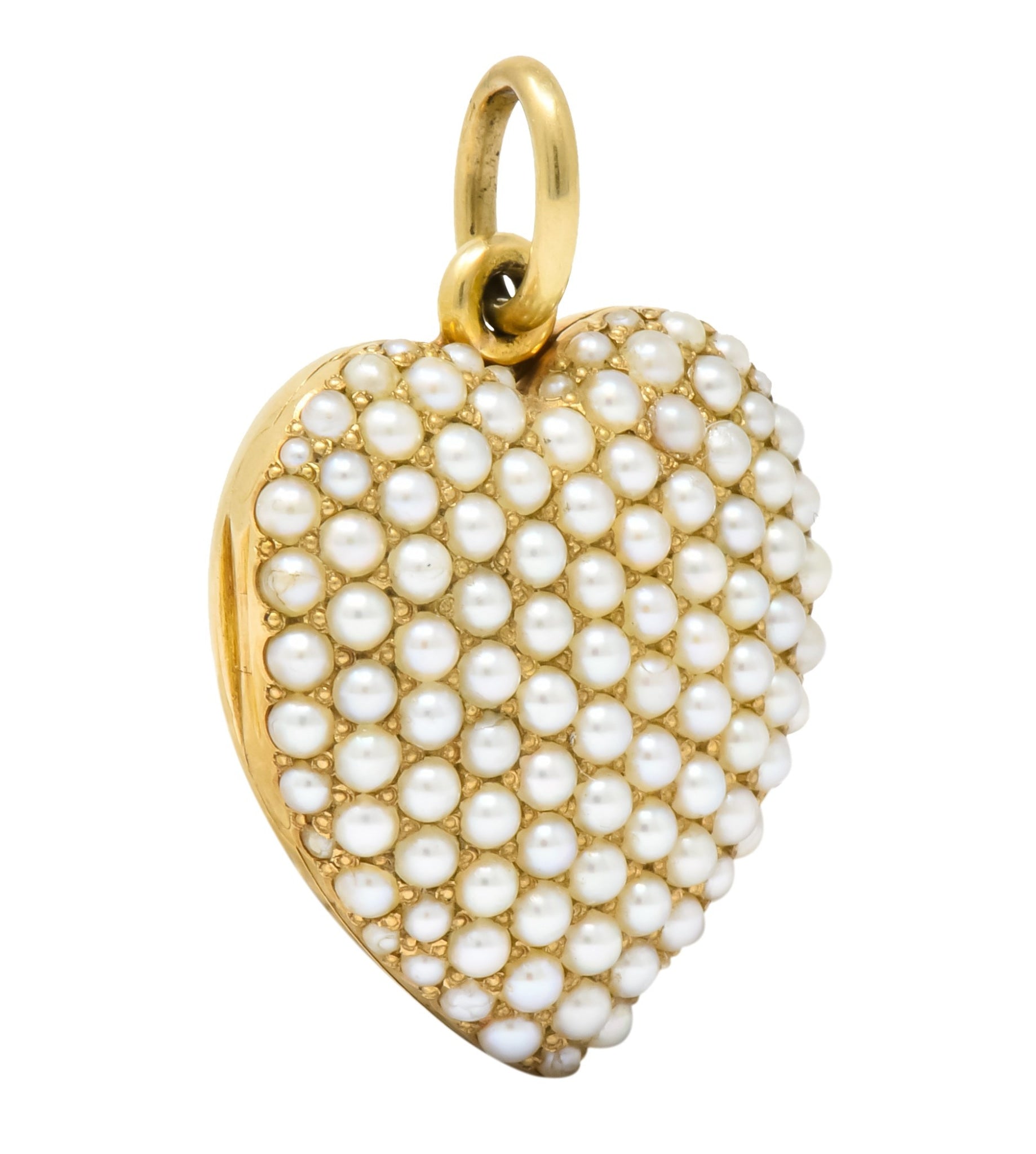 Victorian 14 Karat Yellow Gold Seed Pearl Heart Locket Pendant - Wilson's Estate Jewelry