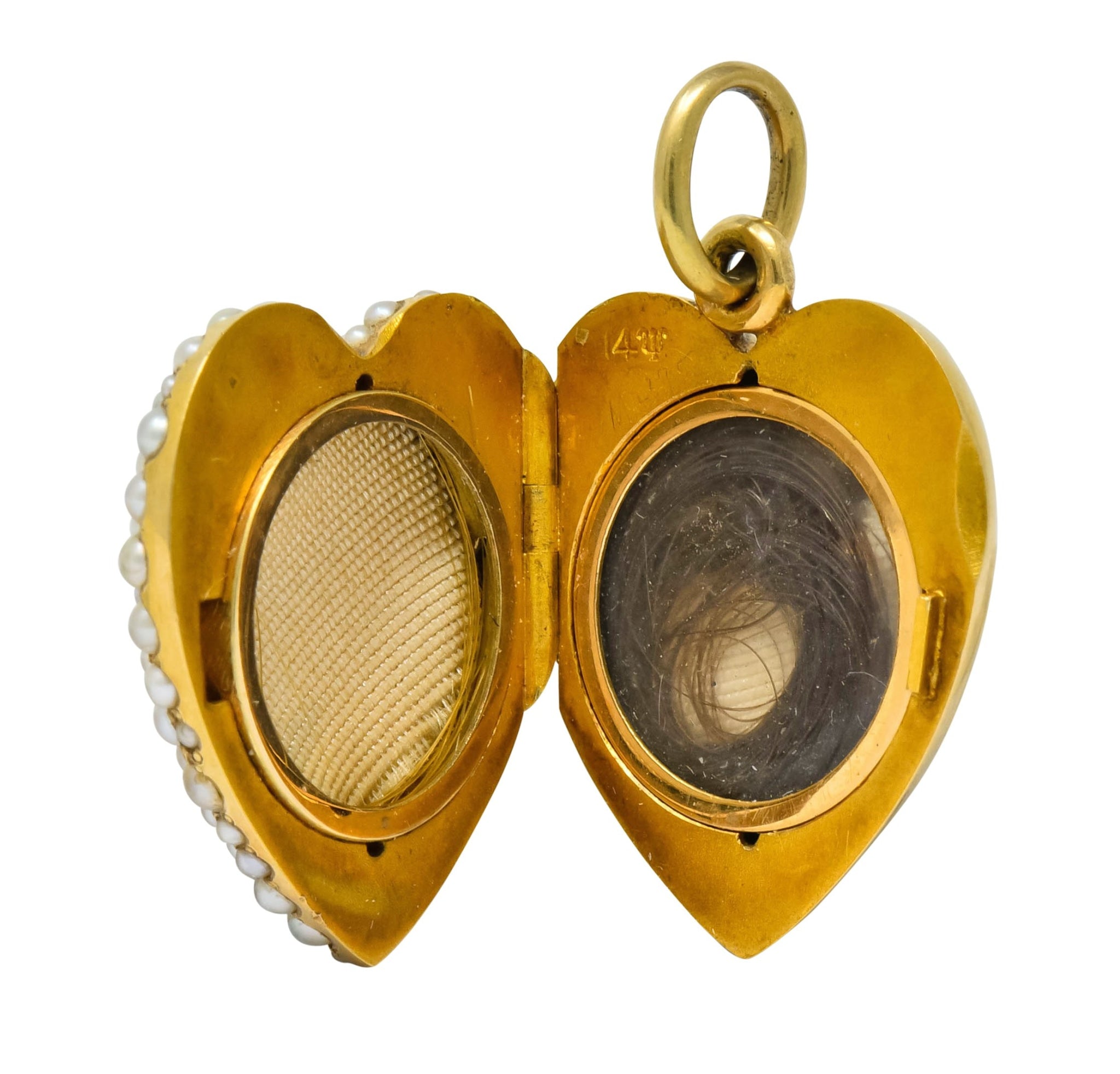 Victorian 14 Karat Yellow Gold Seed Pearl Heart Locket Pendant - Wilson's Estate Jewelry