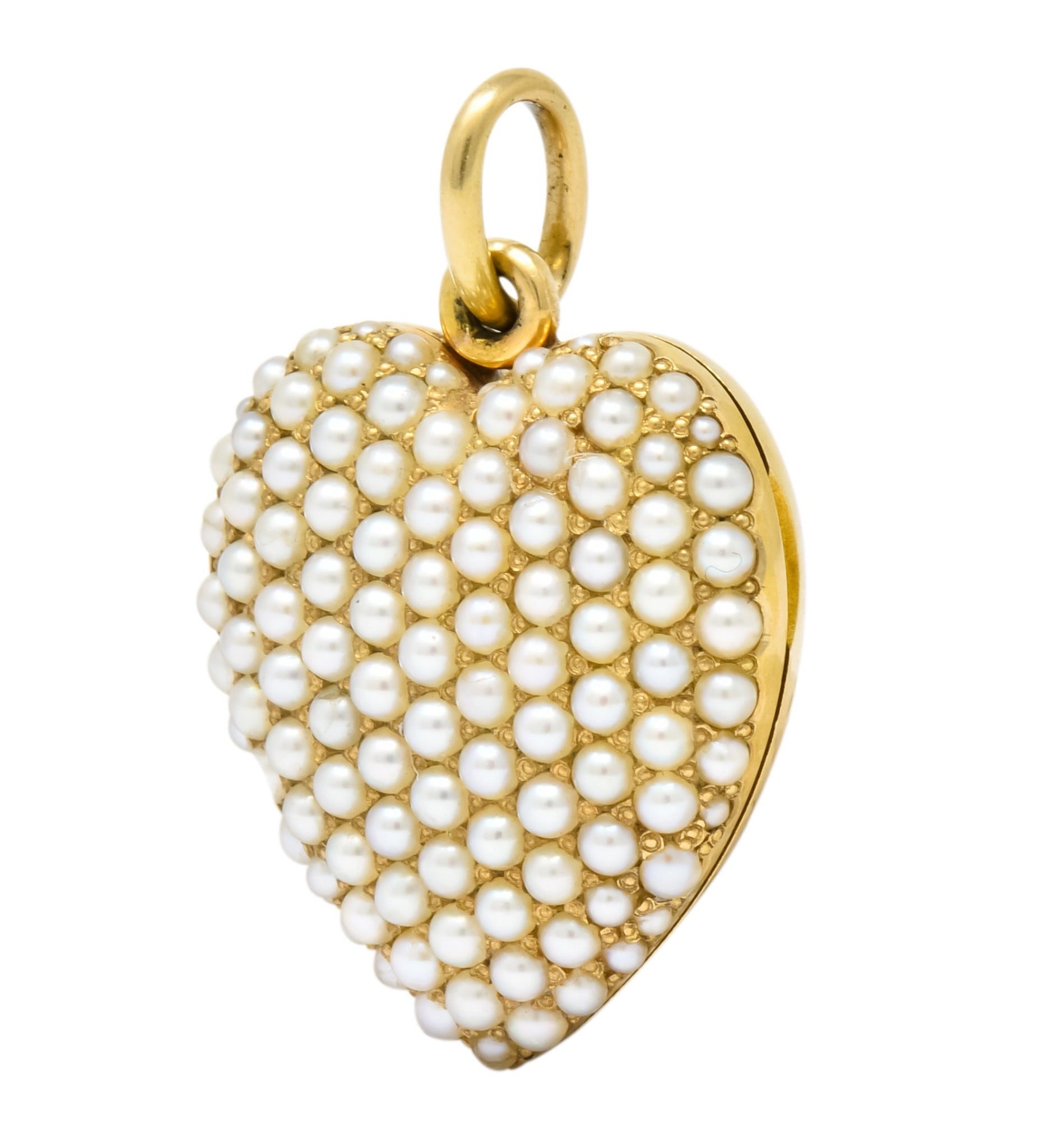 Victorian 14 Karat Yellow Gold Seed Pearl Heart Locket Pendant - Wilson's Estate Jewelry