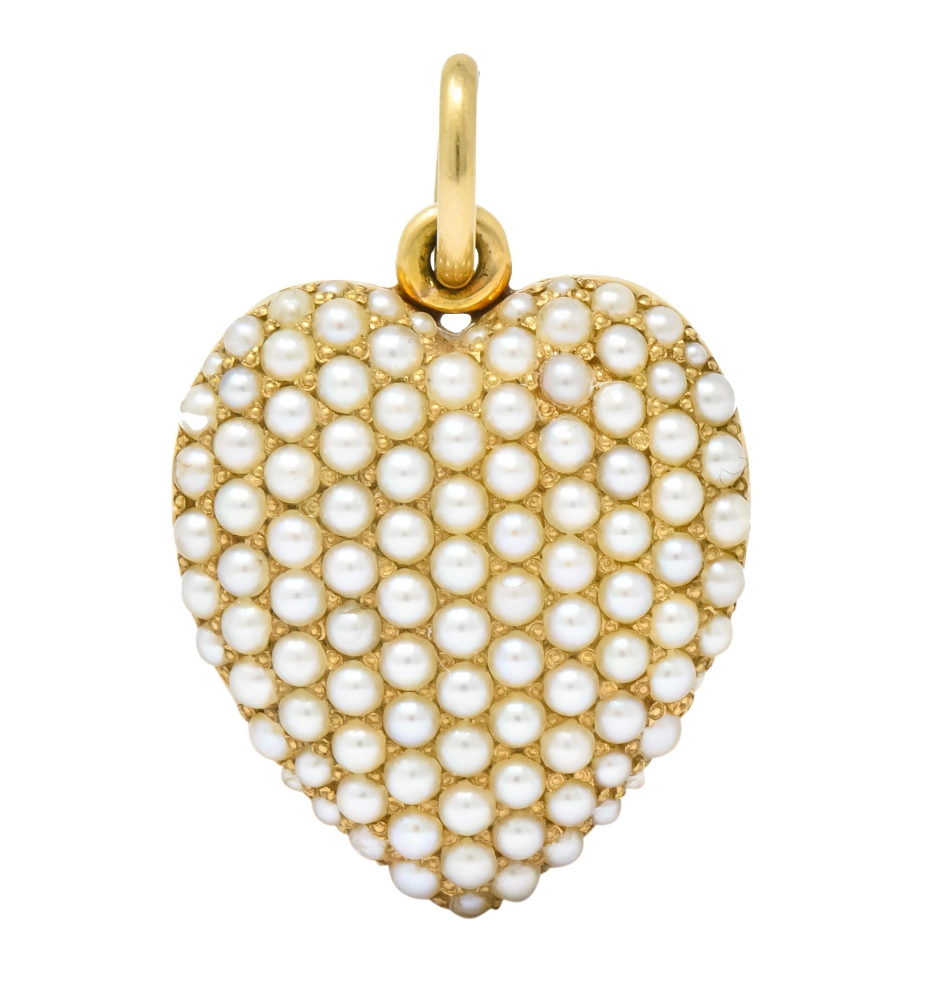 Victorian 14 Karat Yellow Gold Seed Pearl Heart Locket Pendant - Wilson's Estate Jewelry