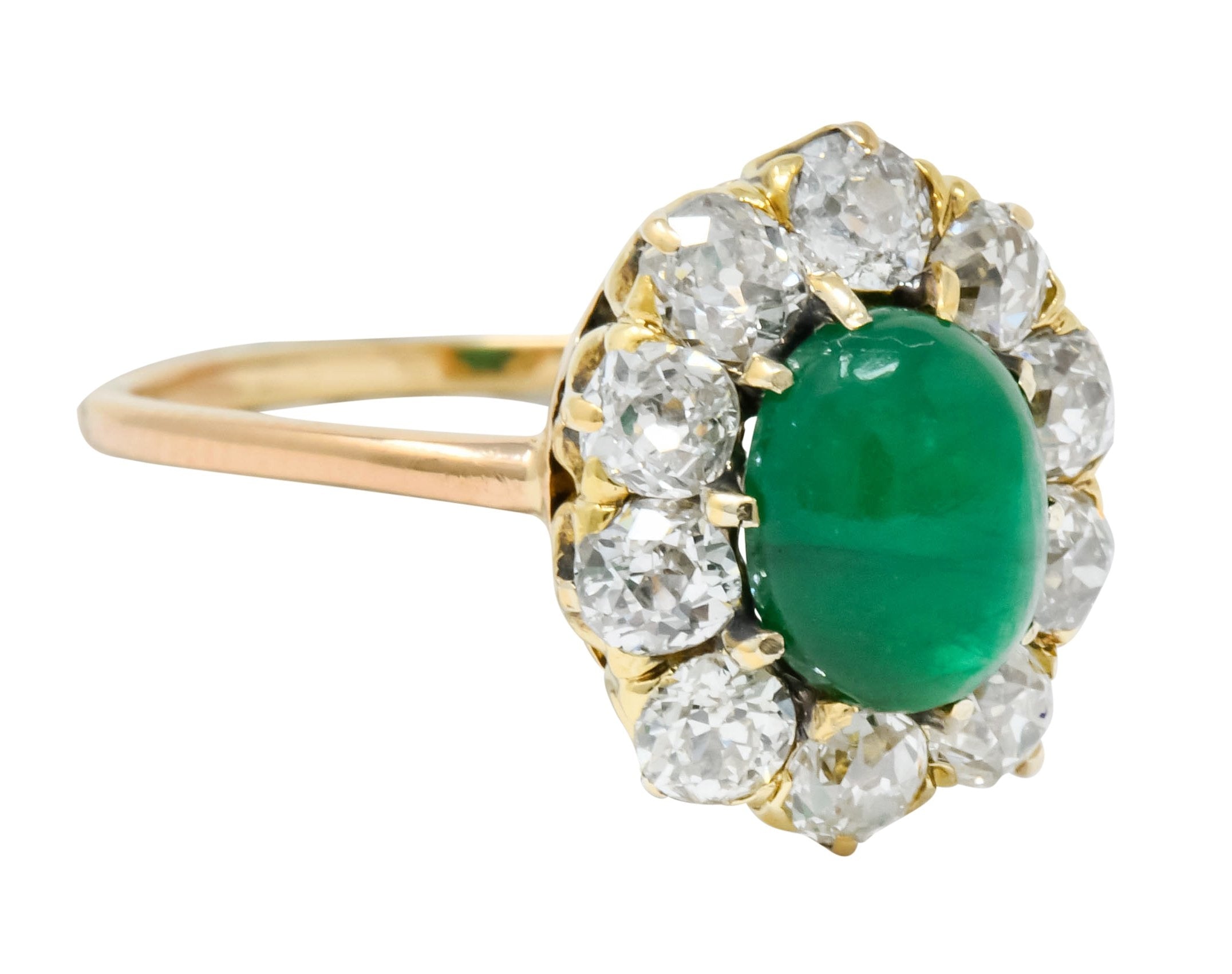 Victorian 2.10 CTW Emerald Diamond 14 Karat Gold Cluster Ring - Wilson's Estate Jewelry