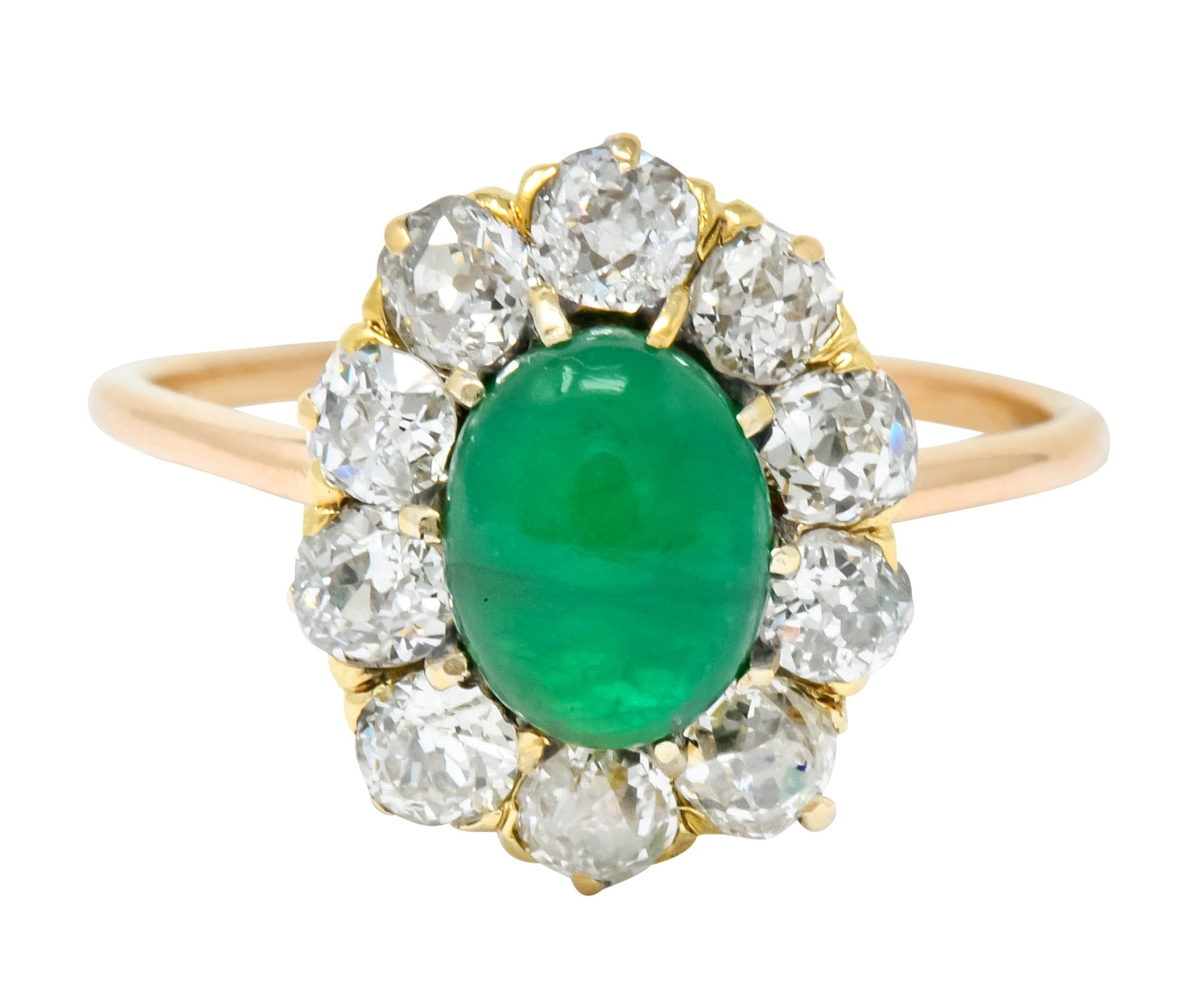 Victorian 2.10 CTW Emerald Diamond 14 Karat Gold Cluster Ring - Wilson's Estate Jewelry