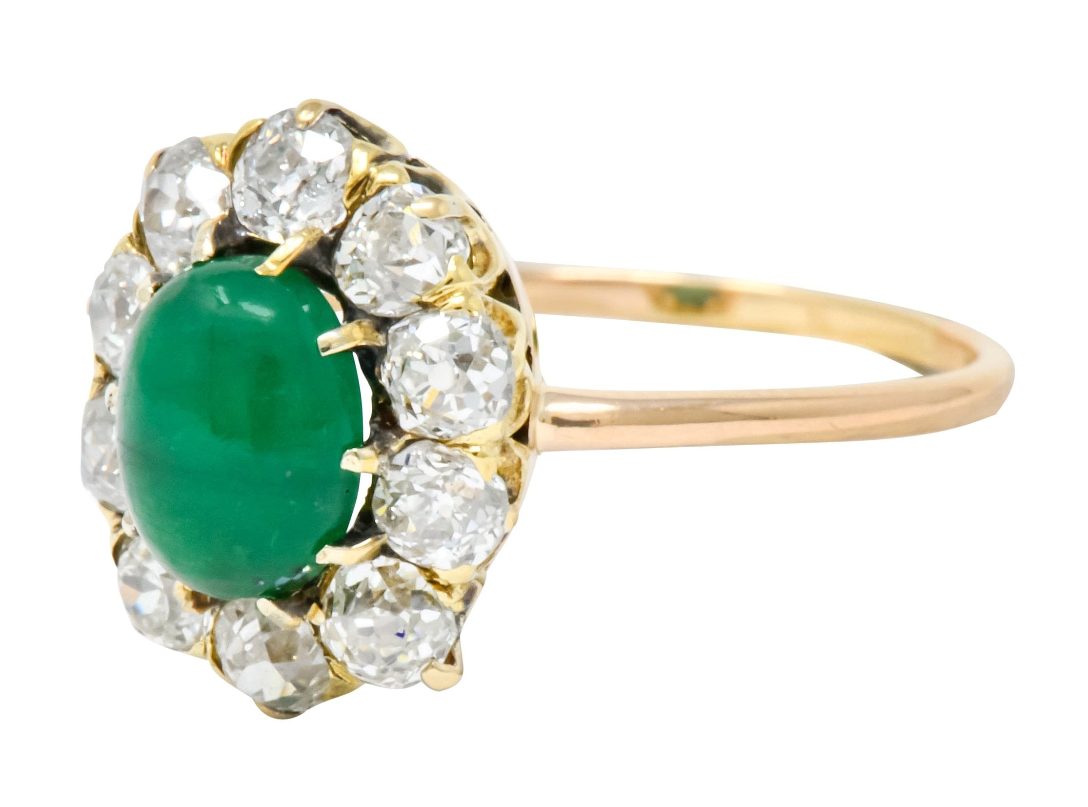 Victorian 2.10 CTW Emerald Diamond 14 Karat Gold Cluster Ring - Wilson's Estate Jewelry
