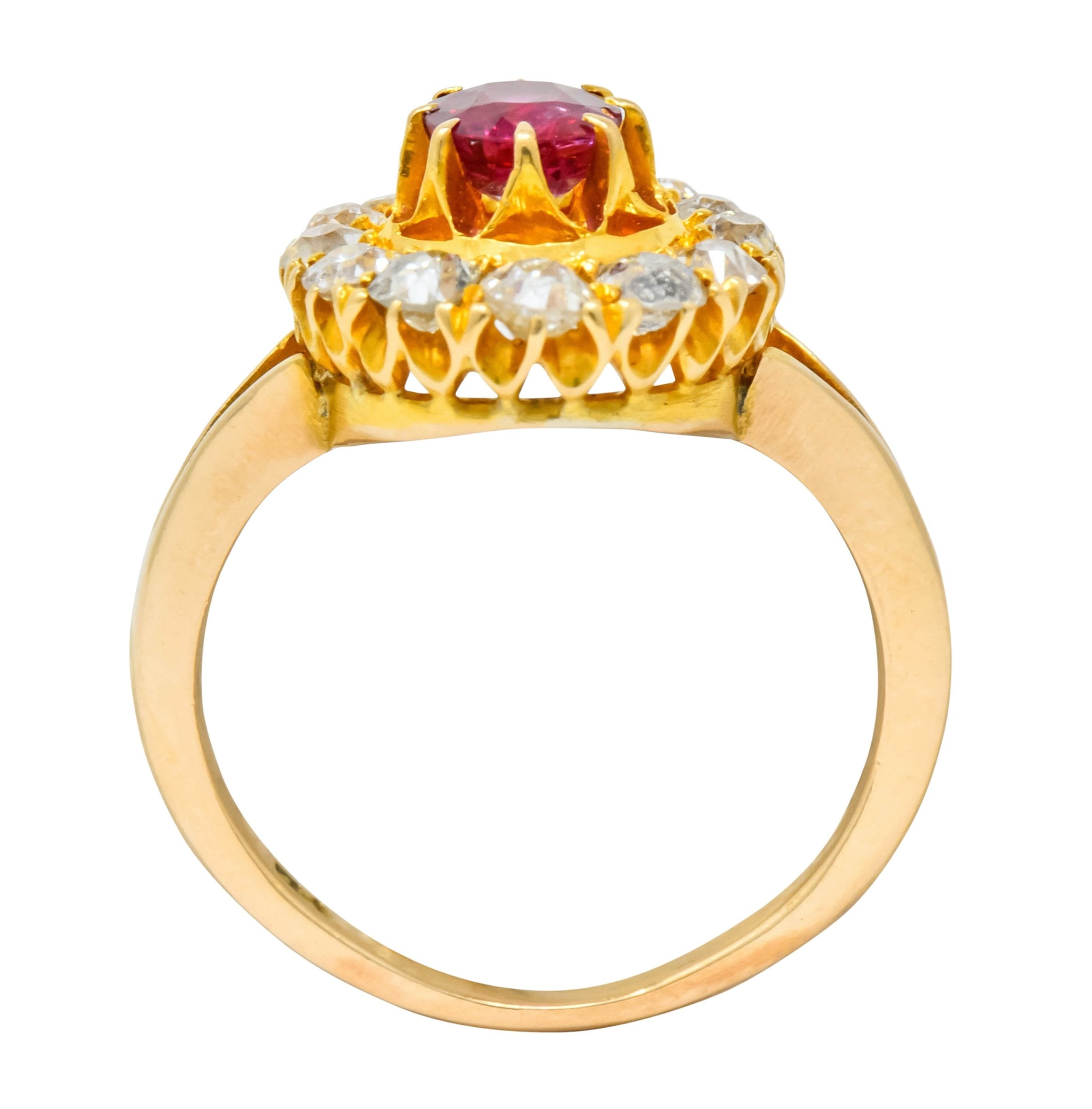 Victorian 2.10 CTW Ruby Diamond 15 Karat Gold Horseshoe Cluster Ring - Wilson's Estate Jewelry