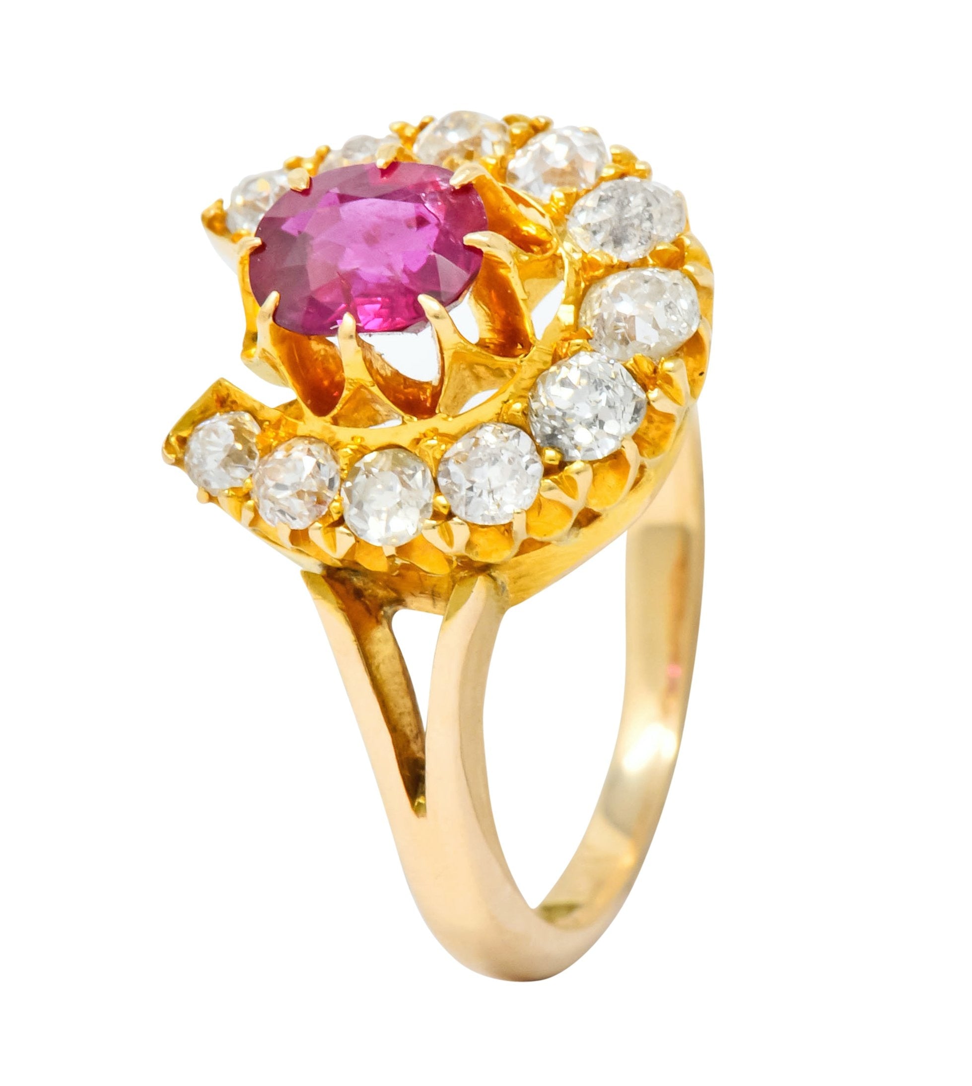 Victorian 2.10 CTW Ruby Diamond 15 Karat Gold Horseshoe Cluster Ring - Wilson's Estate Jewelry