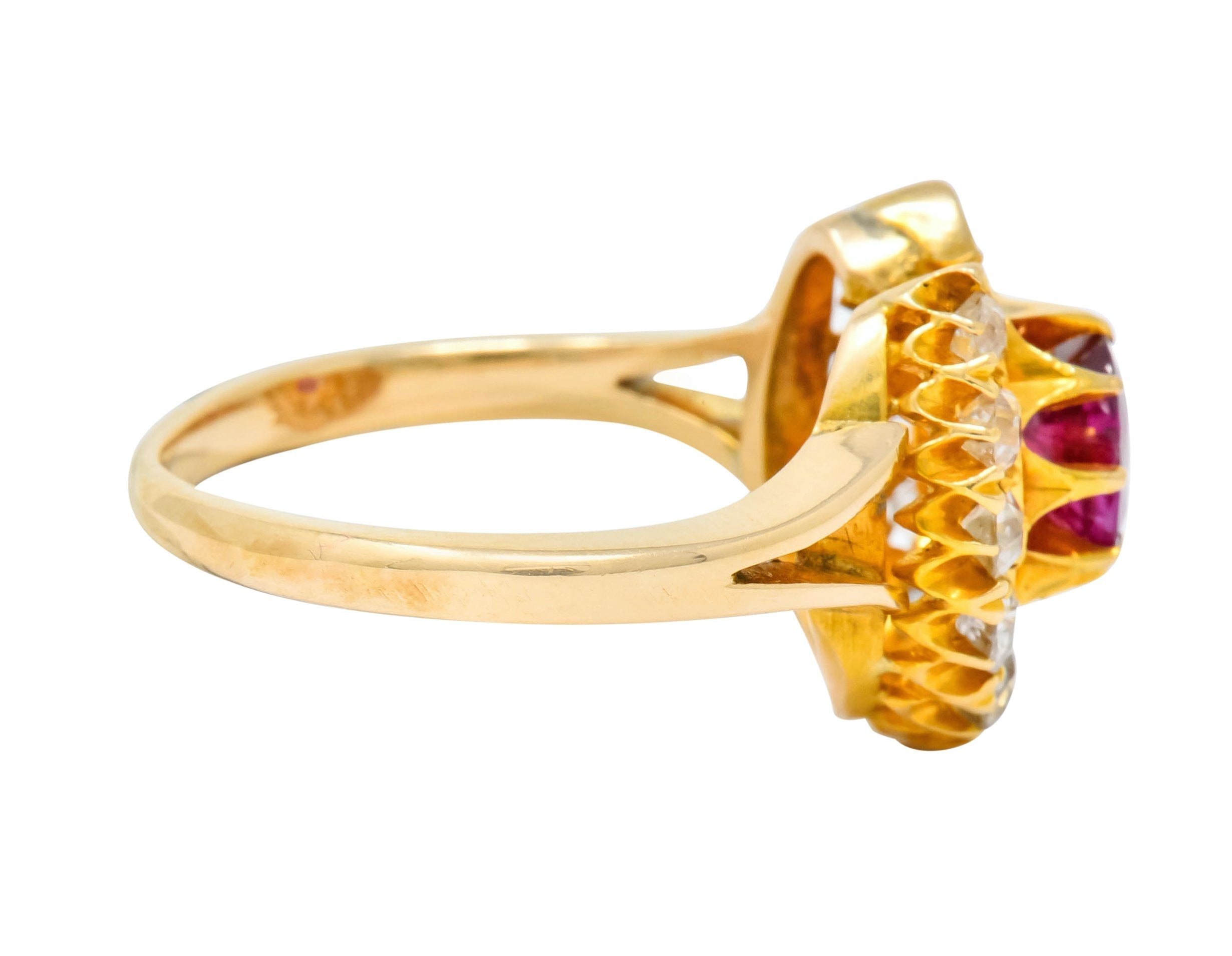 Victorian 2.10 CTW Ruby Diamond 15 Karat Gold Horseshoe Cluster Ring - Wilson's Estate Jewelry