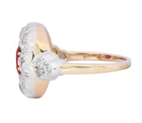 Victorian 2.69 CTW No Heat Ruby Diamond Platinum-Topped 14 Karat Gold Cluster Ring GIA - Wilson's Estate Jewelry
