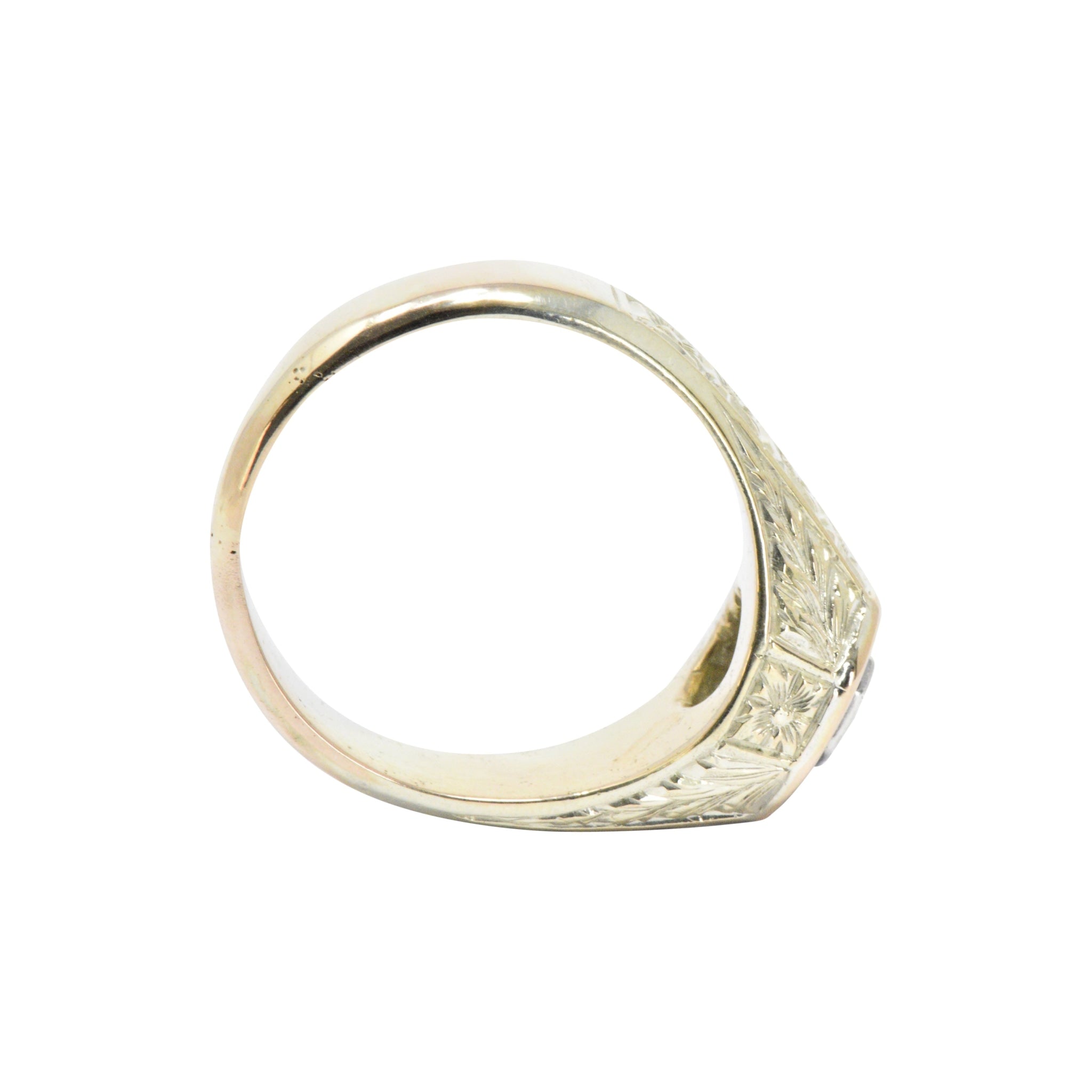Victorian .25 CTW Diamond 14K Yellow Gold & Enamel Men's Ring Wilson's Estate Jewelry