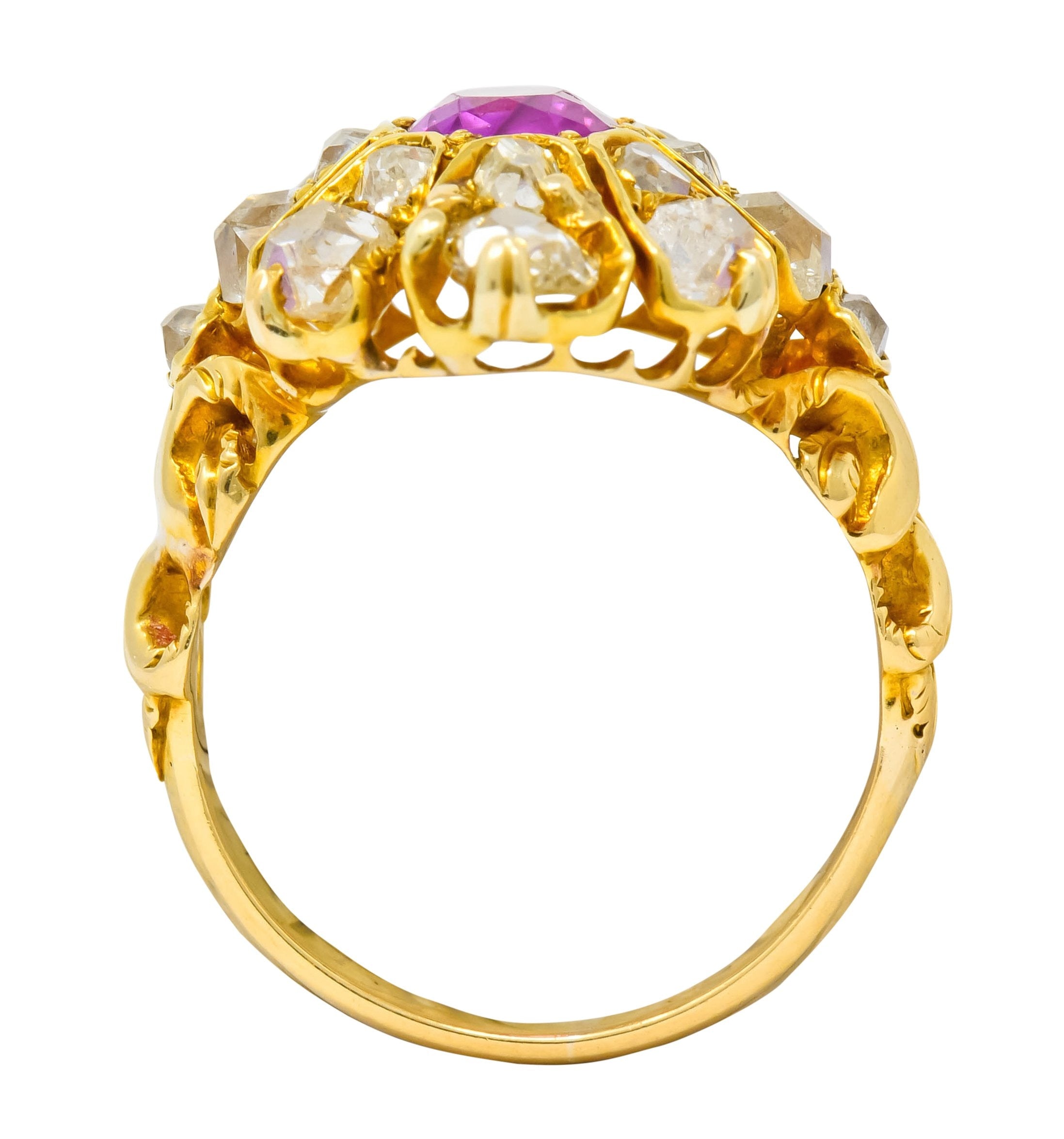 Victorian 3.10 CTW Ruby Diamond 18 Karat Gold Cluster Ring - Wilson's Estate Jewelry