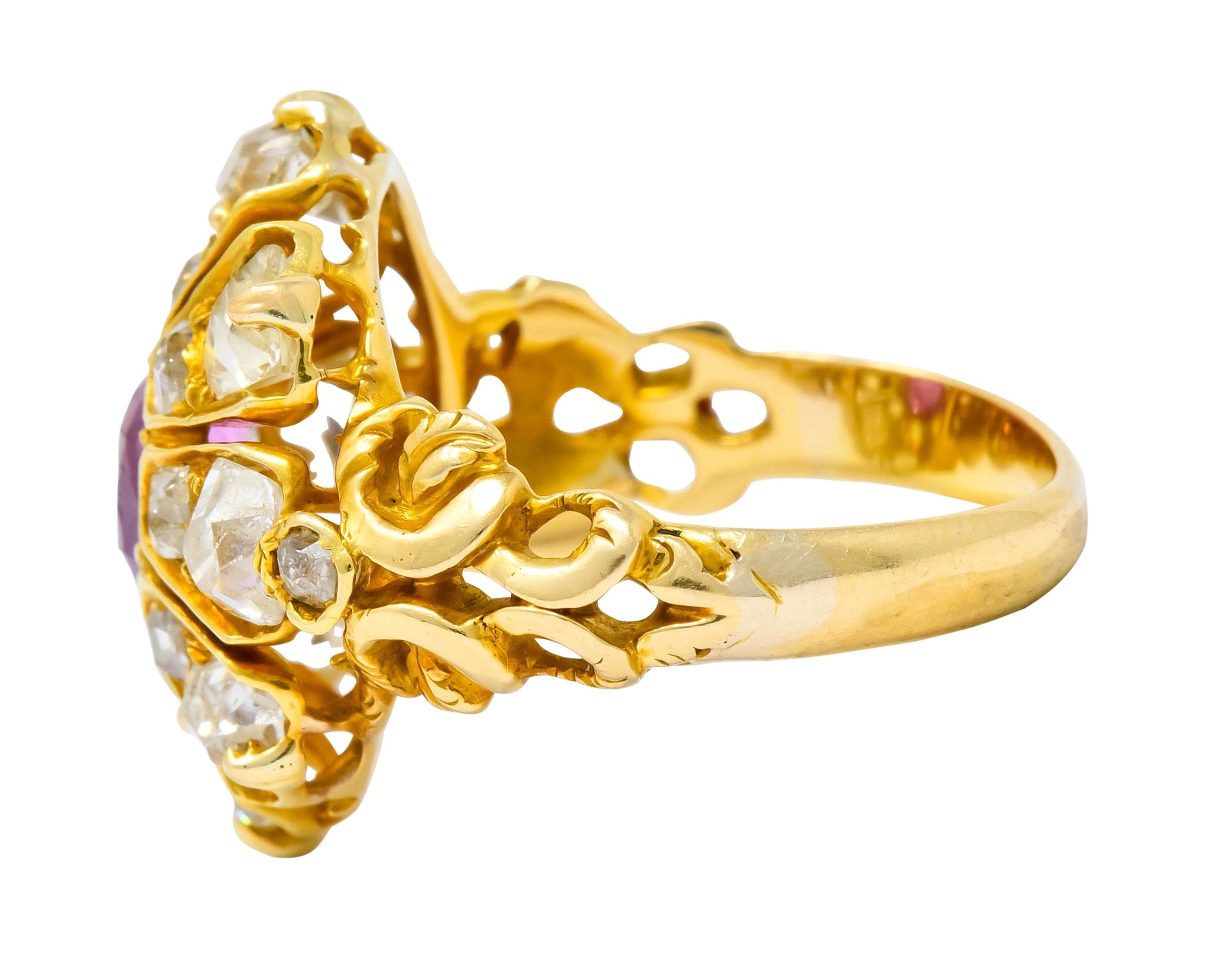 Victorian 3.10 CTW Ruby Diamond 18 Karat Gold Cluster Ring - Wilson's Estate Jewelry