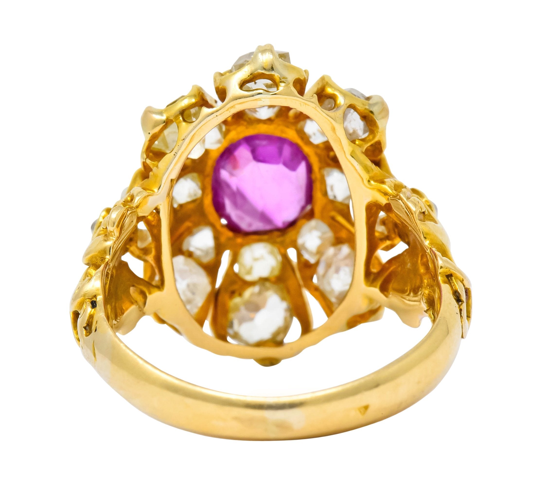 Victorian 3.10 CTW Ruby Diamond 18 Karat Gold Cluster Ring - Wilson's Estate Jewelry