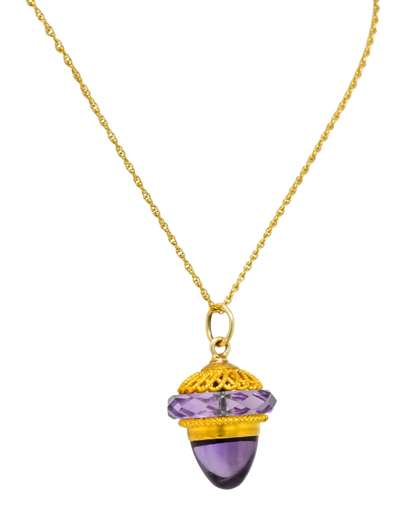Victorian Amethyst 14 Karat Gold Acorn Pendant Necklace - Wilson's Estate Jewelry