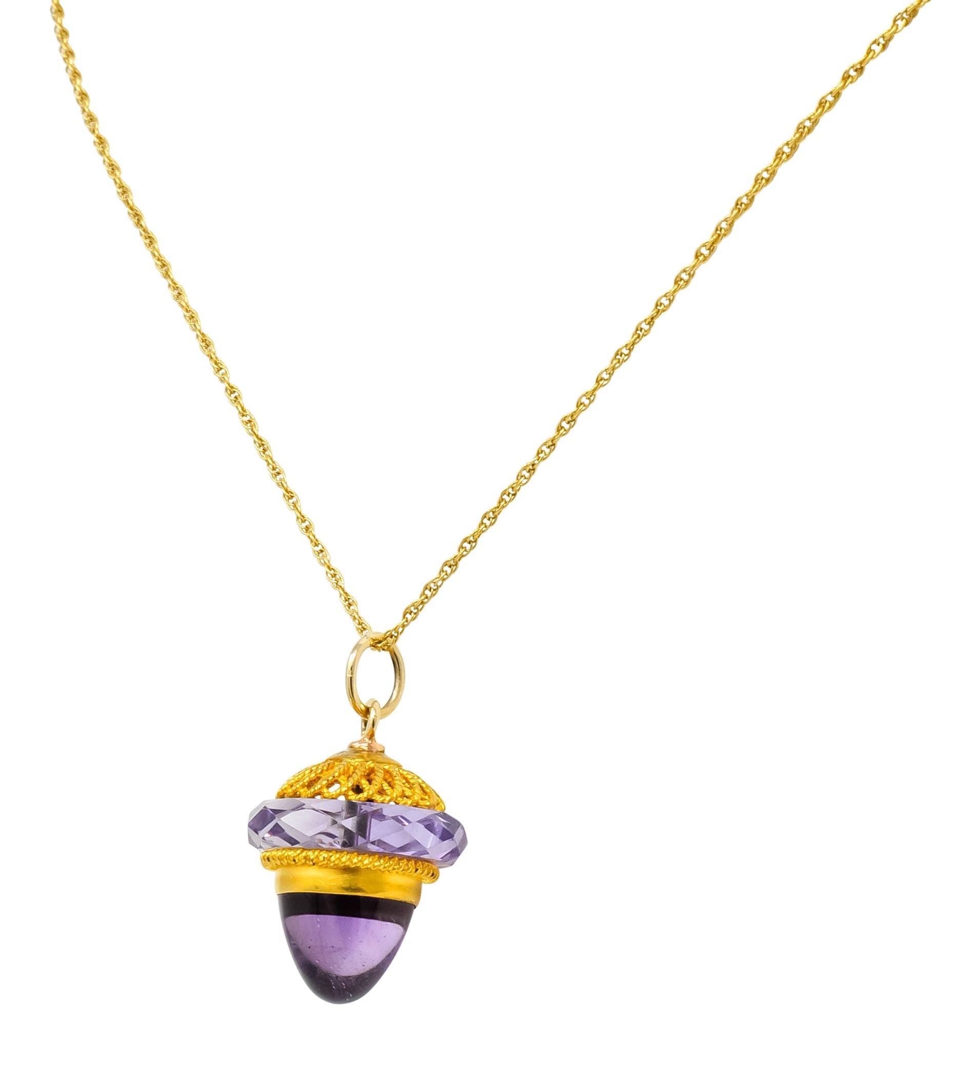Victorian Amethyst 14 Karat Gold Acorn Pendant Necklace - Wilson's Estate Jewelry