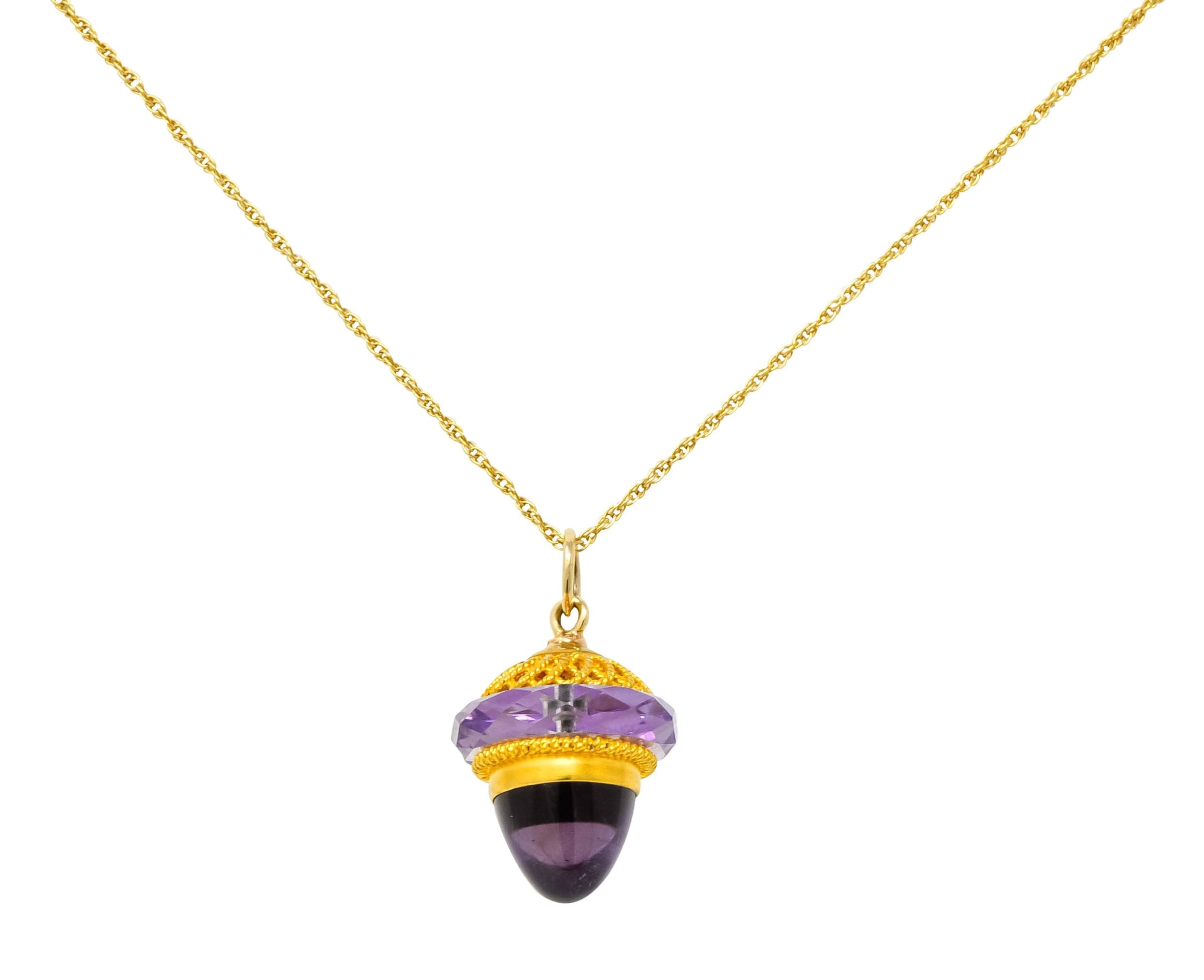 Victorian Amethyst 14 Karat Gold Acorn Pendant Necklace - Wilson's Estate Jewelry