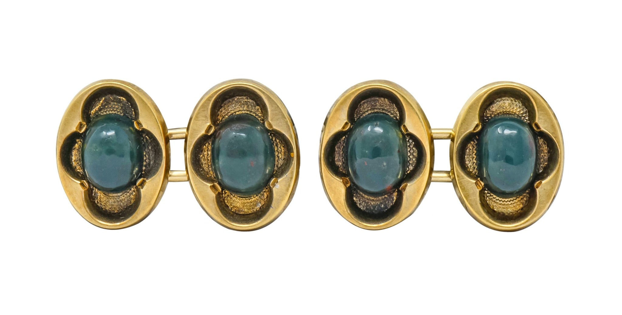 Victorian Bloodstone 14 Karat Gold Clover Men's Cufflinks Circa 1900 - Wilson's Estate Jewelry