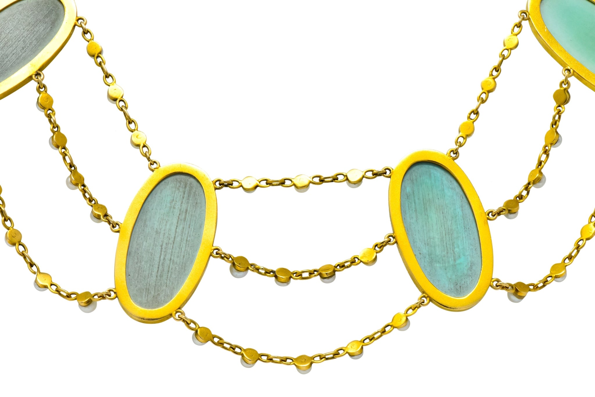 Victorian Cabochon Turquoise Pearl 14 Karat Gold Swag Necklace - Wilson's Estate Jewelry