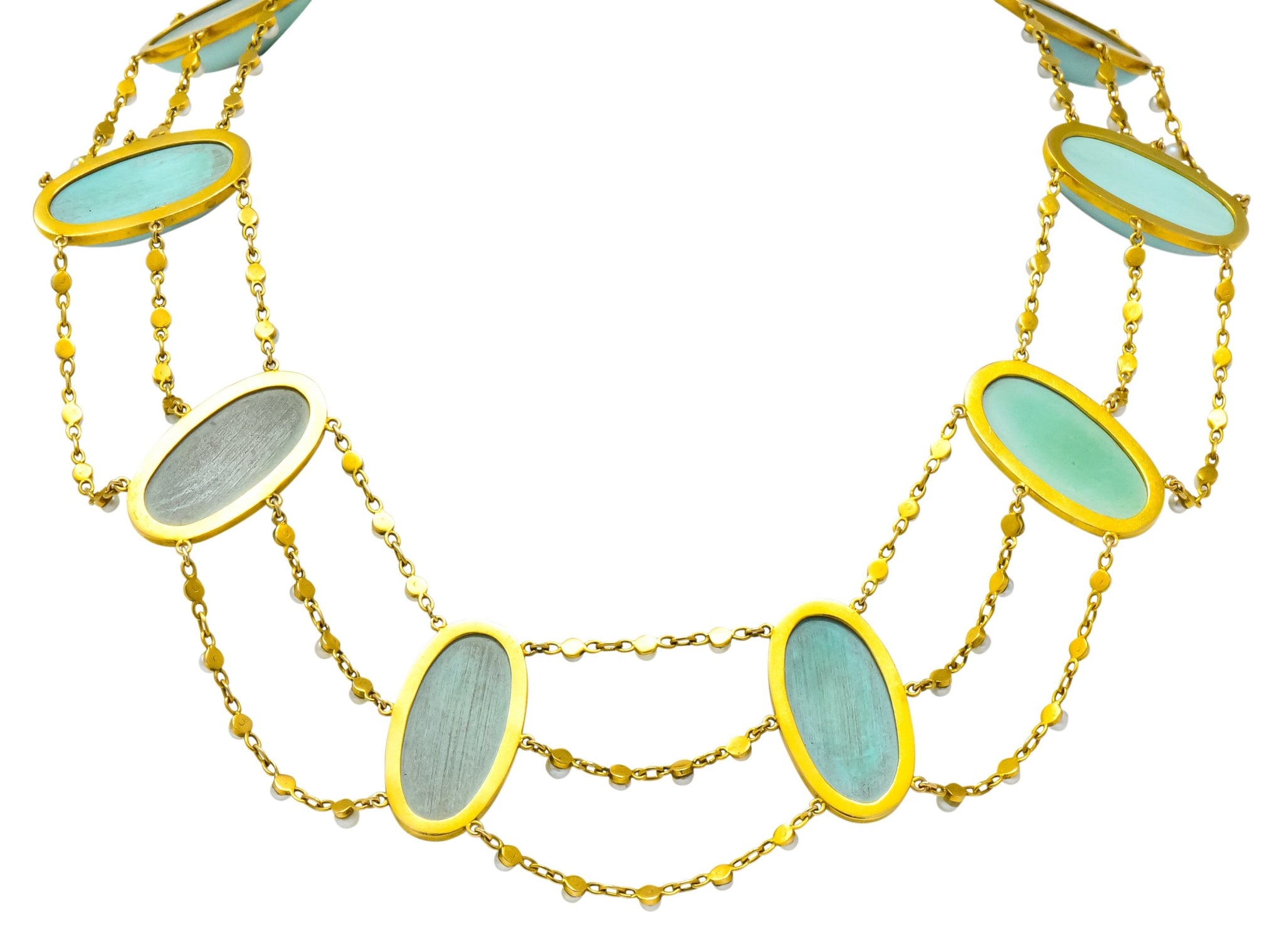 Victorian Cabochon Turquoise Pearl 14 Karat Gold Swag Necklace - Wilson's Estate Jewelry