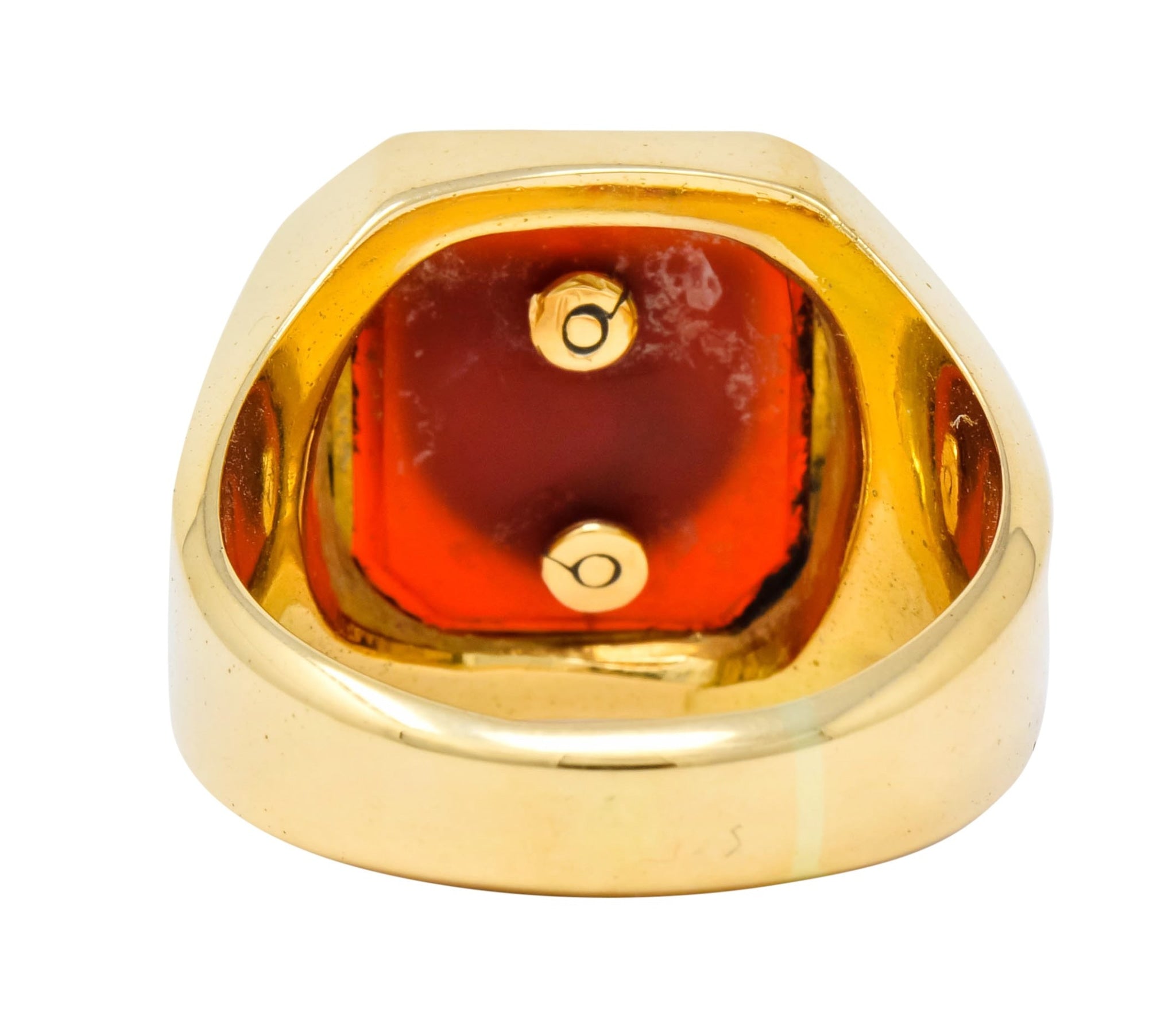 Victorian Carnelian 18 Karat Gold Signet Shield Crest Unisex Ring - Wilson's Estate Jewelry