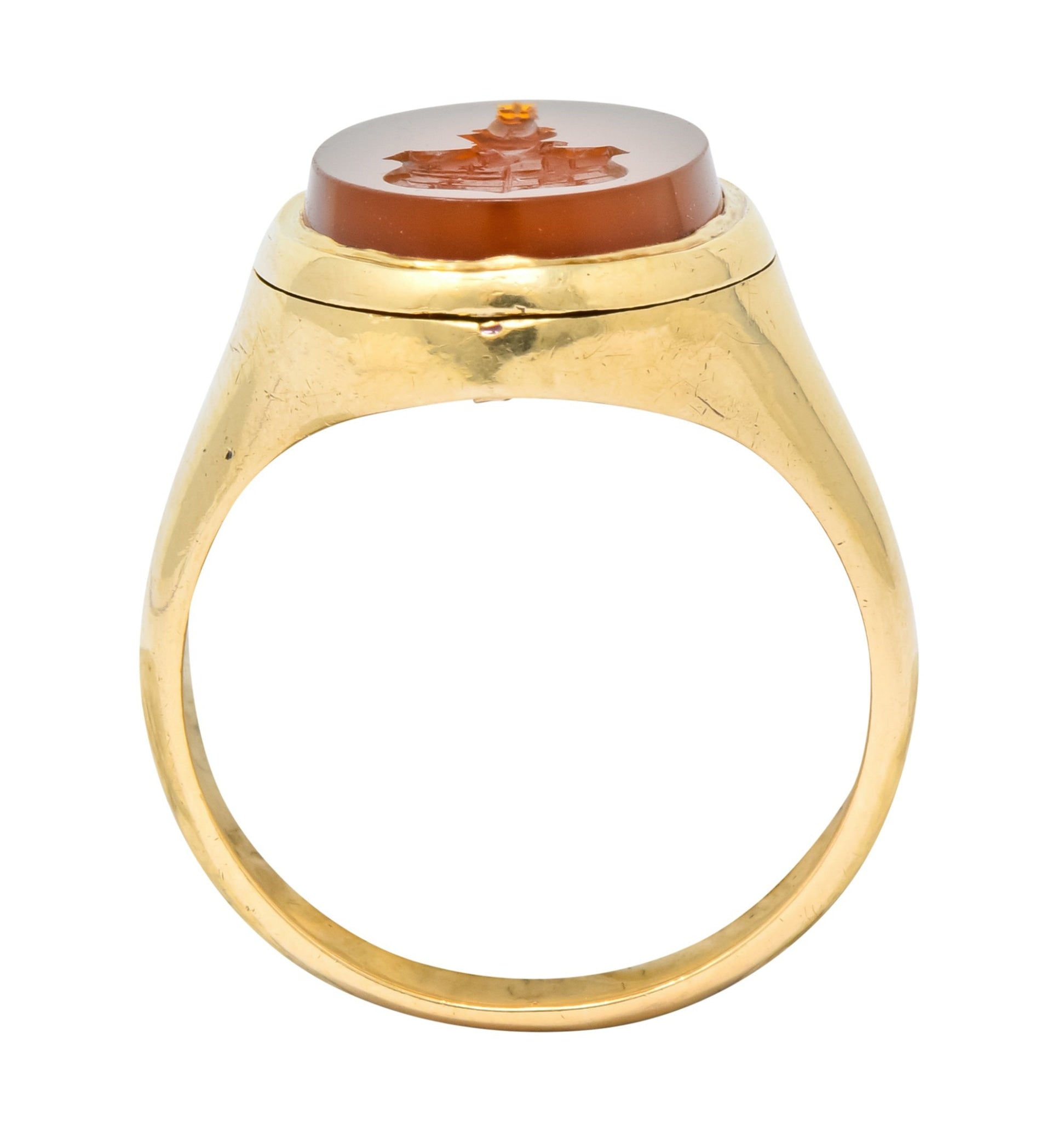 Victorian Carnelian Intaglio 14 Karat Gold Unisex Locket Ring - Wilson's Estate Jewelry