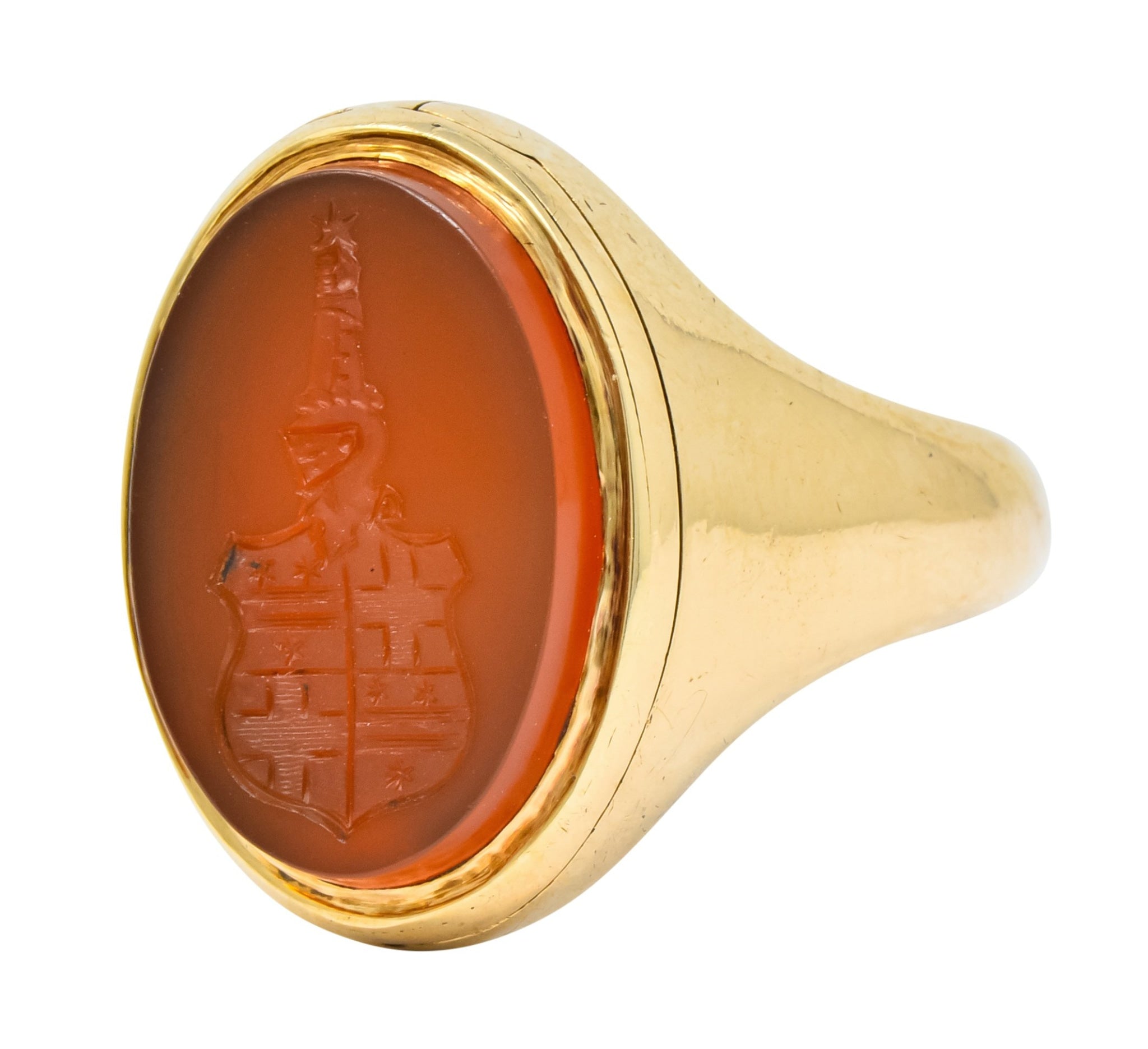 Victorian Carnelian Intaglio 14 Karat Gold Unisex Locket Ring - Wilson's Estate Jewelry