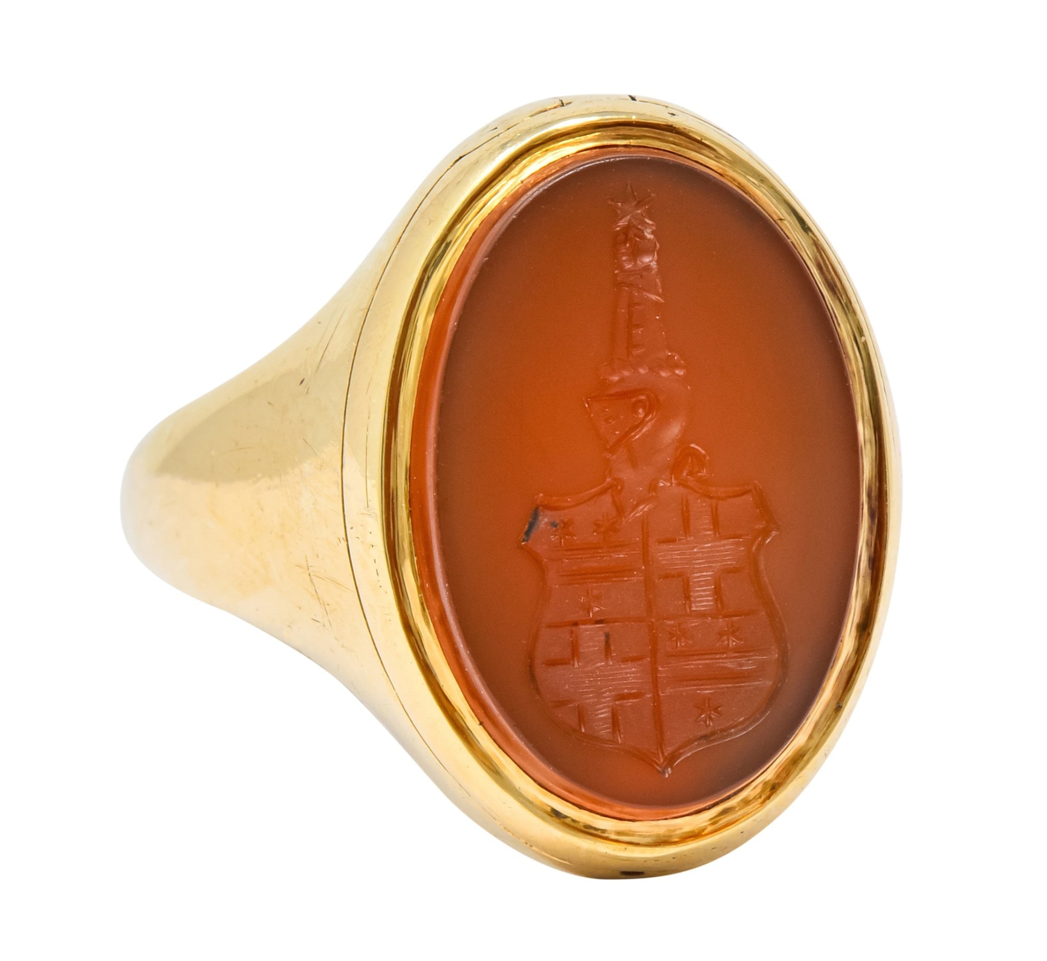 Victorian Carnelian Intaglio 14 Karat Gold Unisex Locket Ring - Wilson's Estate Jewelry