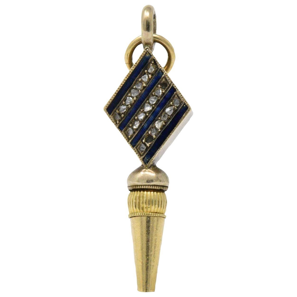 Victorian Celtic Knot Diamond Enamel And 14 Karat Gold Watch Key Pendant Wilson's Estate Jewelry