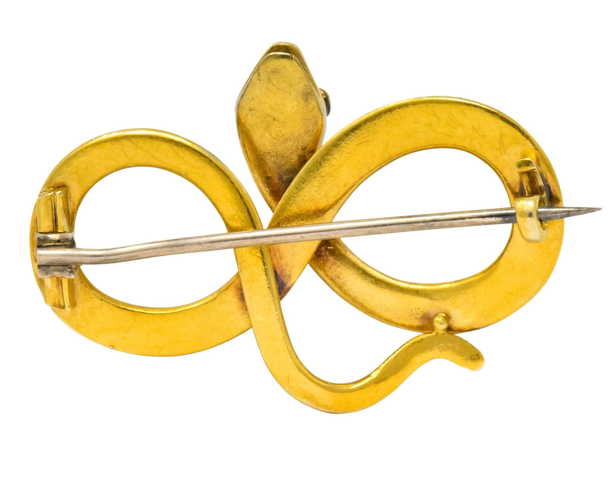 Victorian Diamond Ruby 18 Karat Gold Infinity Snake Brooch Circa 1900 - Wilson's Estate Jewelry