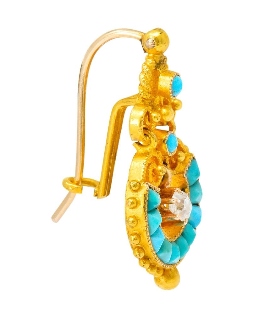 Victorian Diamond Turquoise 18 Karat Gold Drop Earrings - Wilson's Estate Jewelry