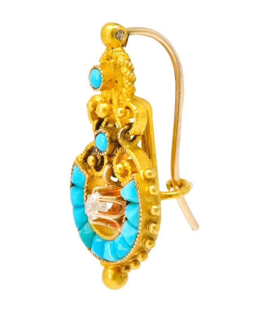 Victorian Diamond Turquoise 18 Karat Gold Drop Earrings - Wilson's Estate Jewelry
