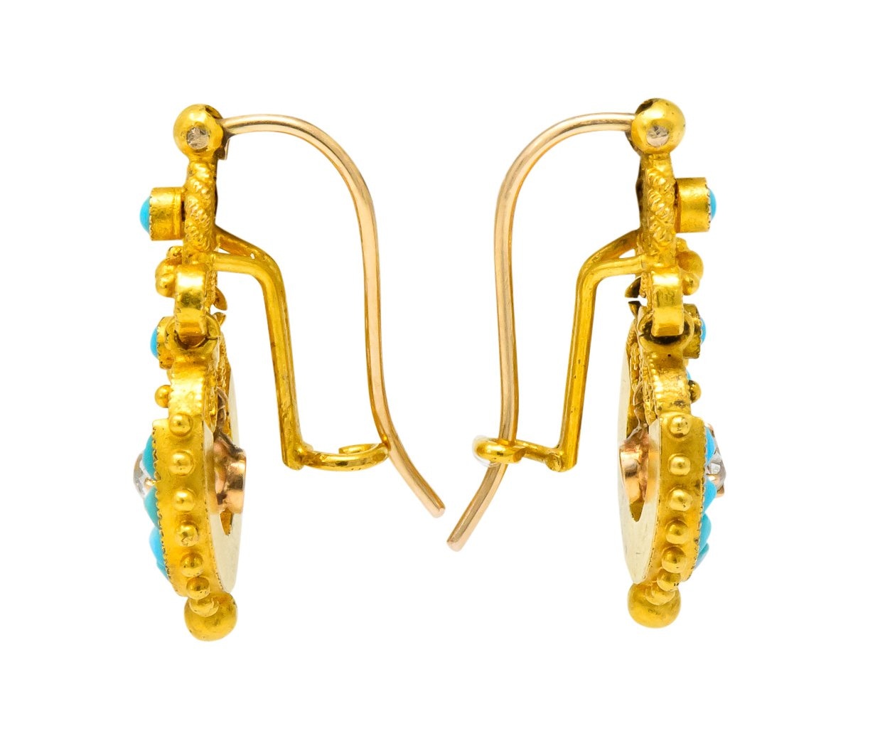Victorian Diamond Turquoise 18 Karat Gold Drop Earrings - Wilson's Estate Jewelry