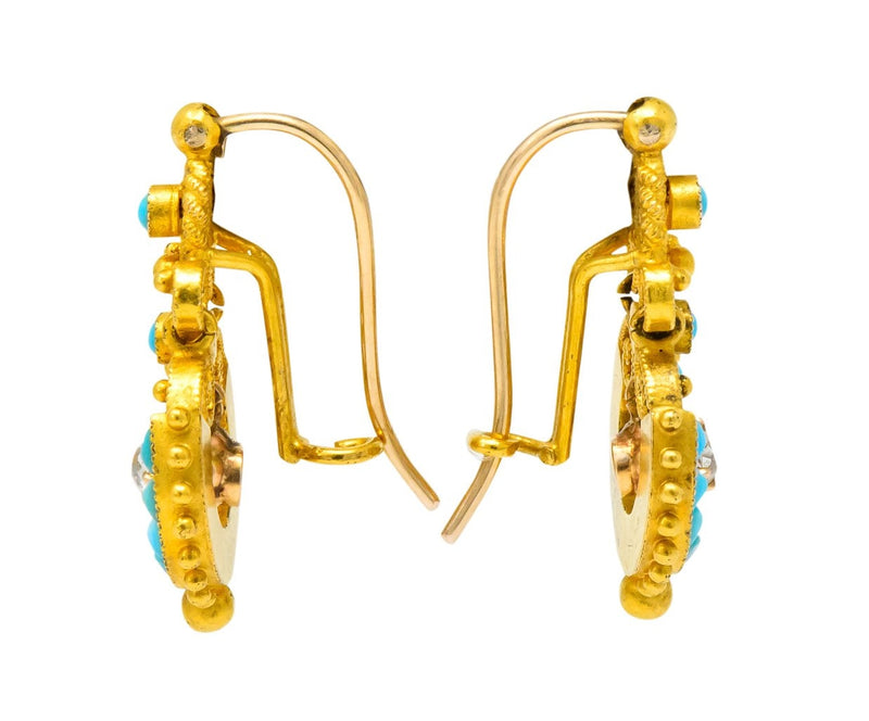 Victorian Diamond Turquoise 18 Karat Gold Drop Earrings - Wilson's Estate Jewelry