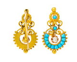 Victorian Diamond Turquoise 18 Karat Gold Drop Earrings - Wilson's Estate Jewelry