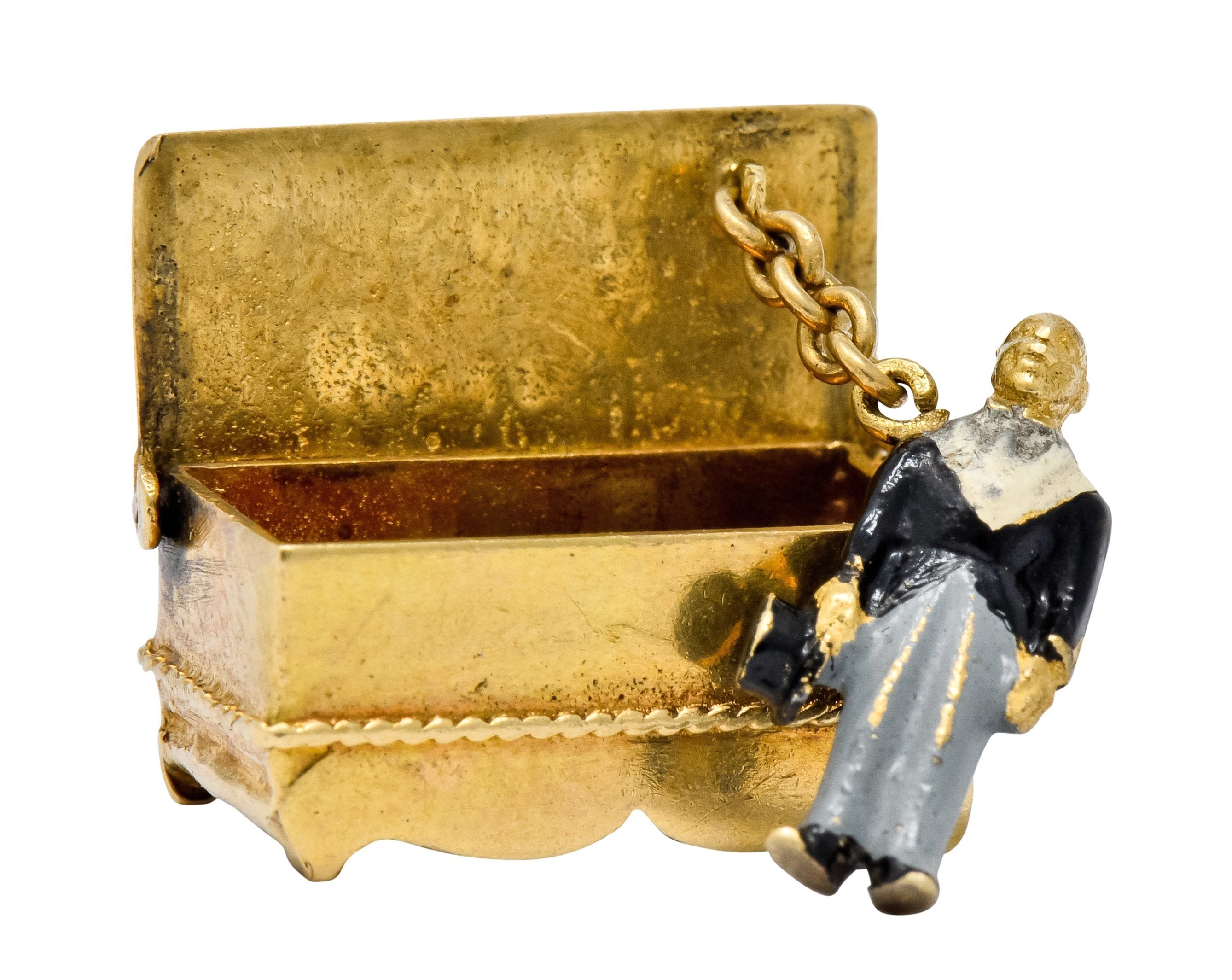 Victorian Enamel 14 Karat Gold Cheeky Figure In Hope Chest Charm - Wilson's Estate Jewelry