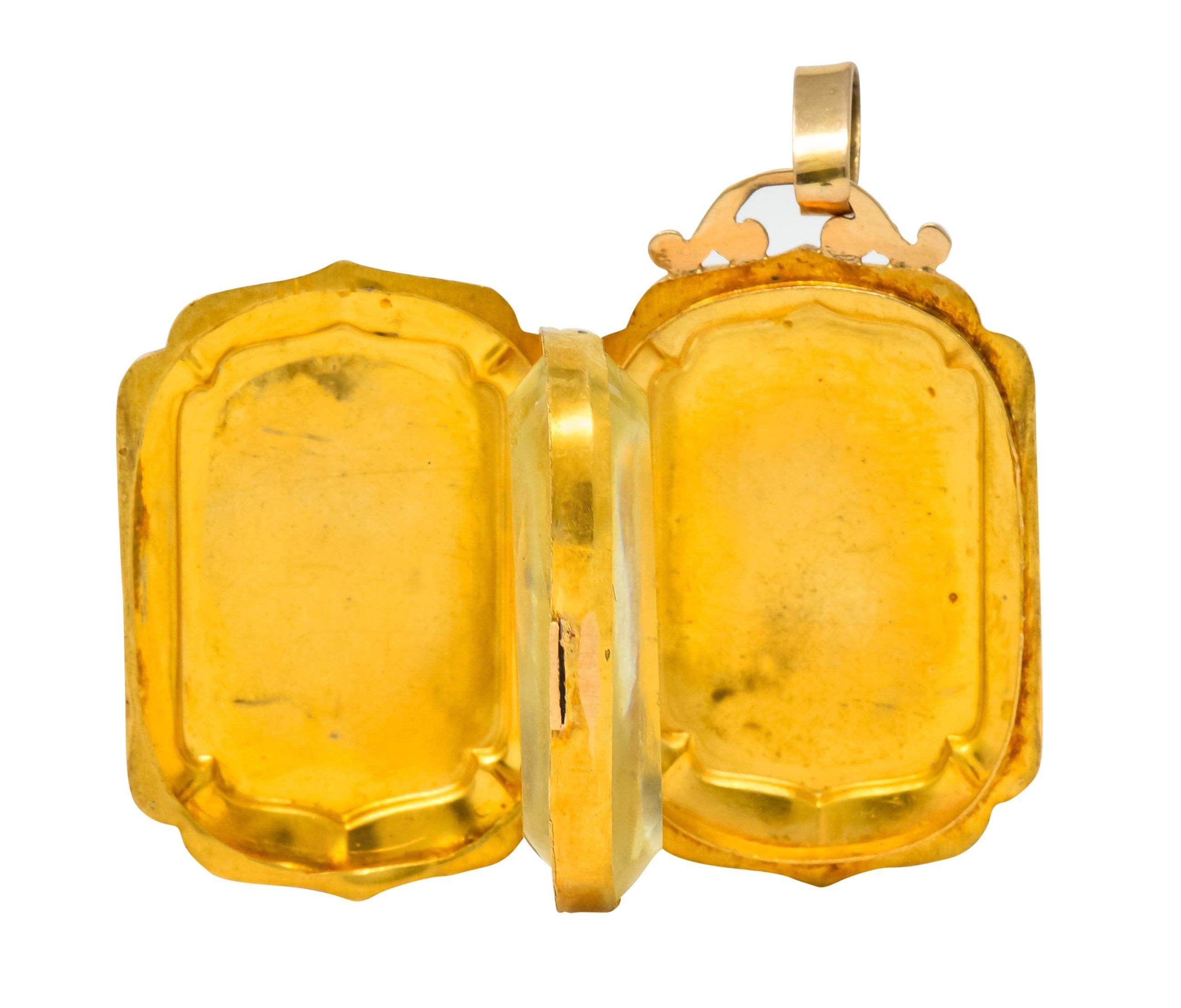 Victorian French Glass 18 Karat Two-Tone Gold Locket Pendant - Wilson's Estate Jewelry