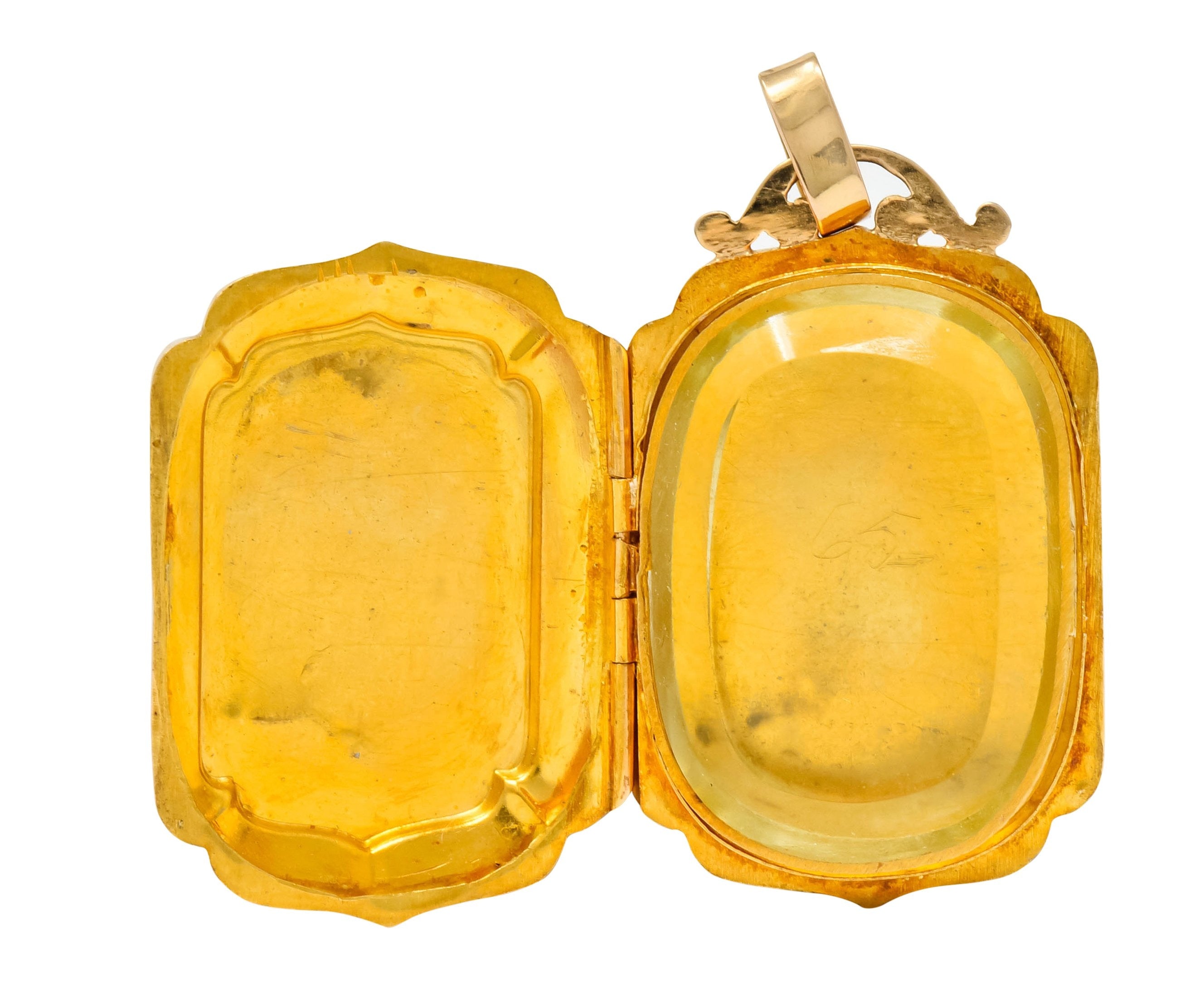 Victorian French Glass 18 Karat Two-Tone Gold Locket Pendant - Wilson's Estate Jewelry