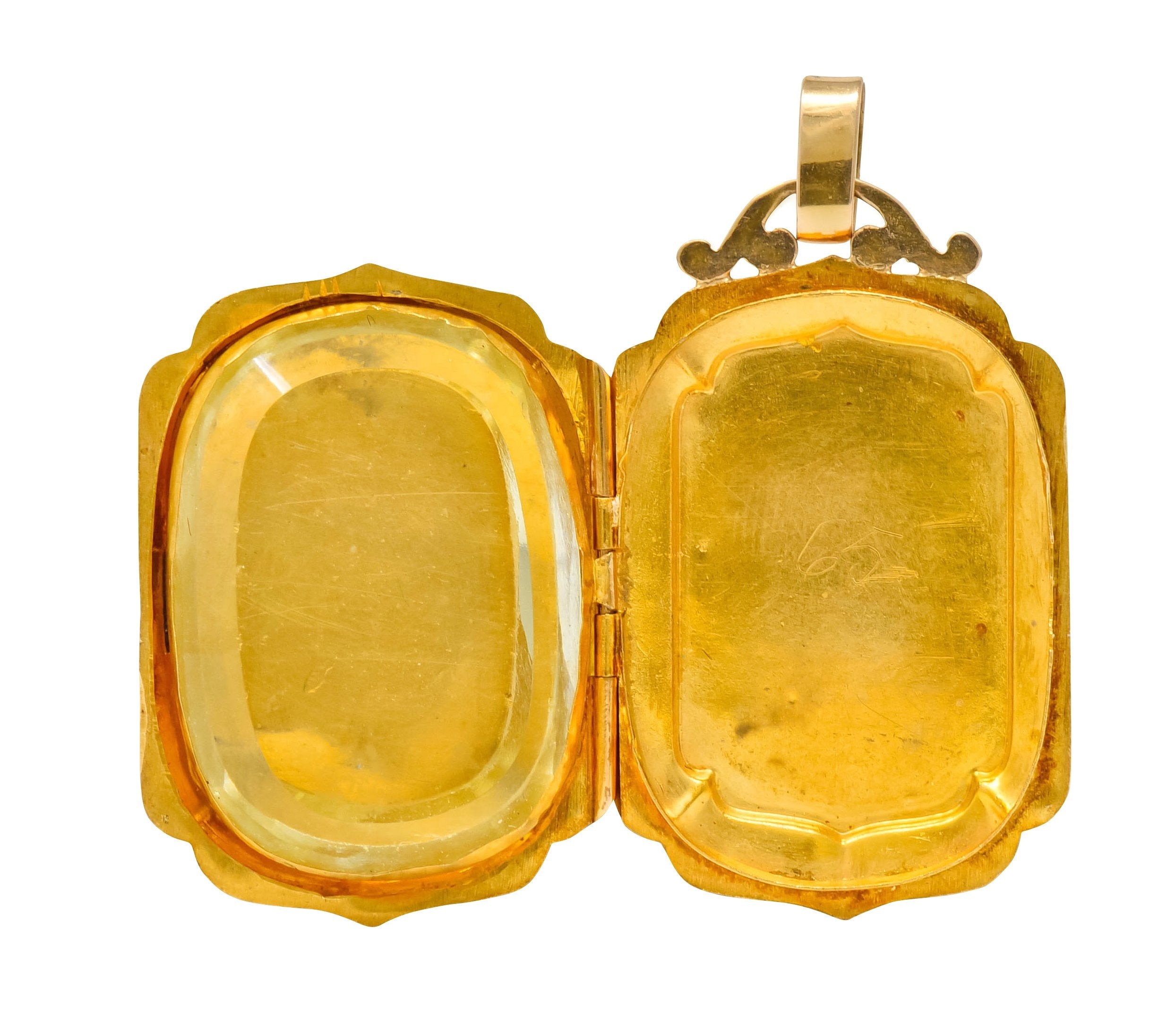 Victorian French Glass 18 Karat Two-Tone Gold Locket Pendant - Wilson's Estate Jewelry