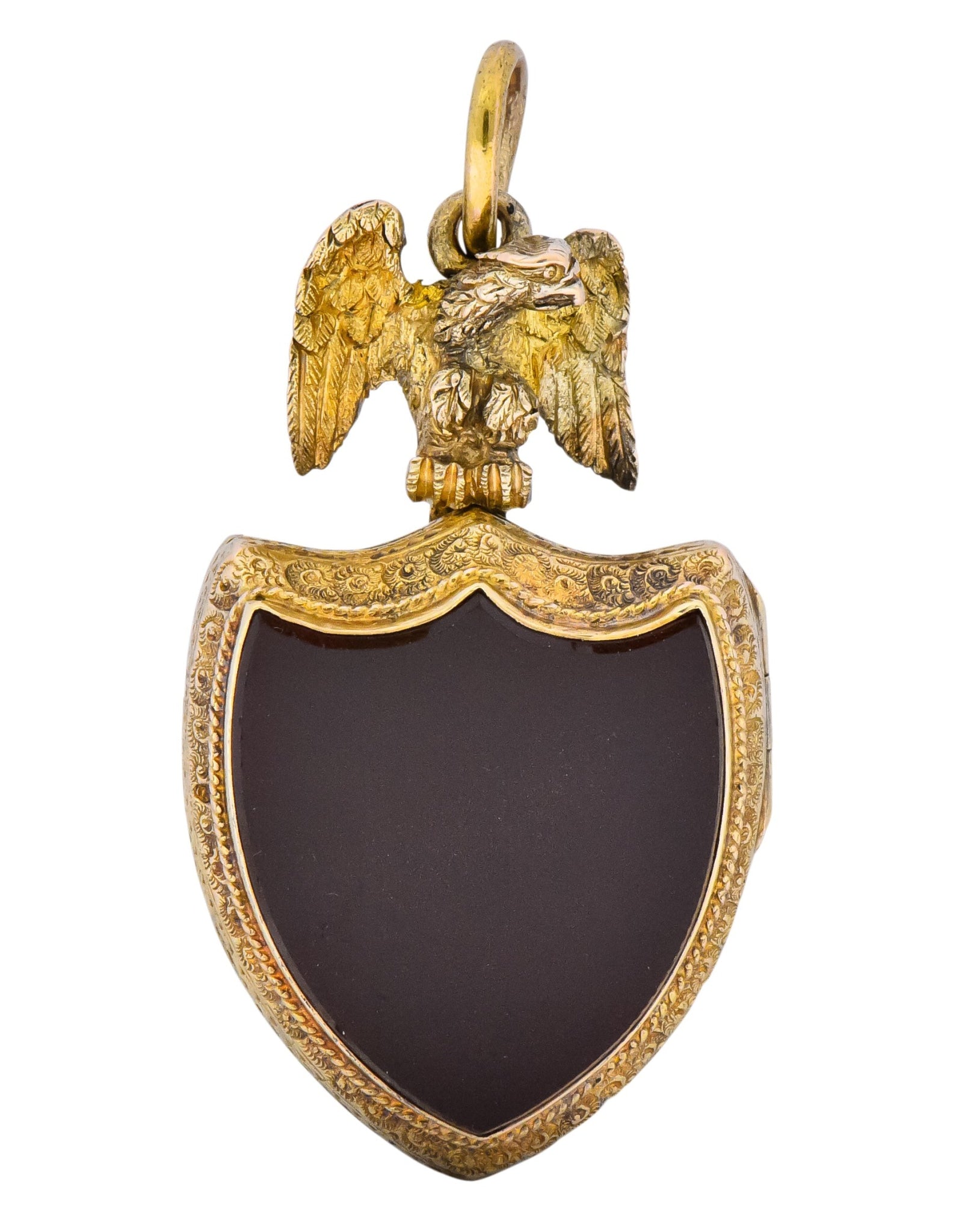 Victorian Hardstone 9 Karat Gold Eagle Shield Locket - Wilson's Estate Jewelry