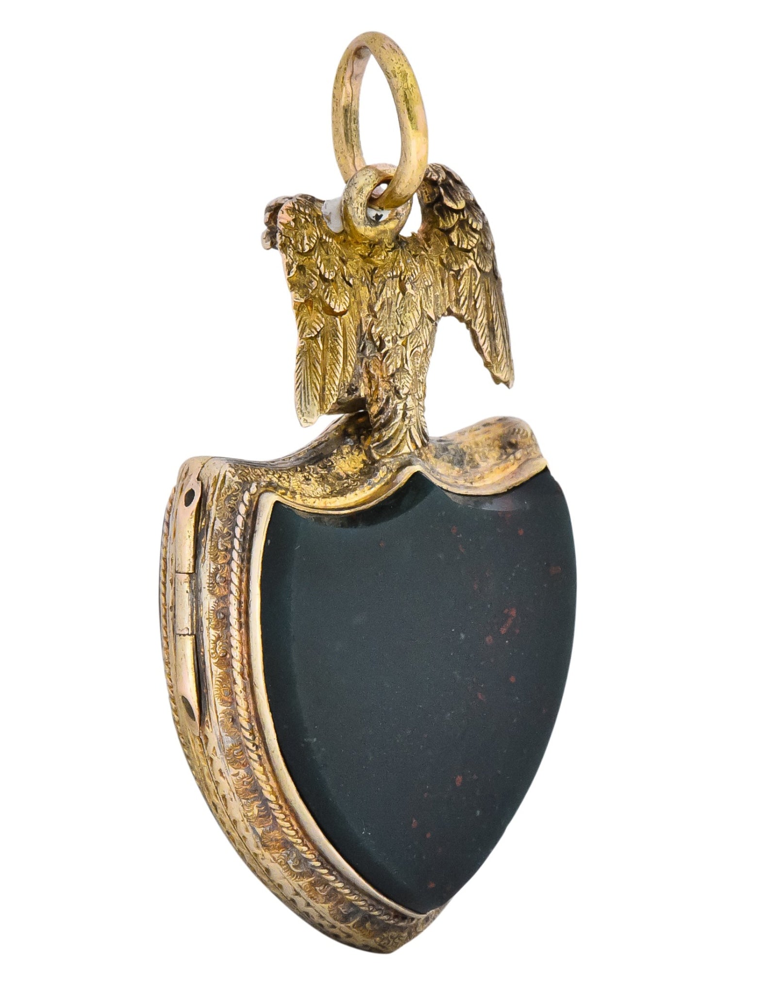 Victorian Hardstone 9 Karat Gold Eagle Shield Locket - Wilson's Estate Jewelry