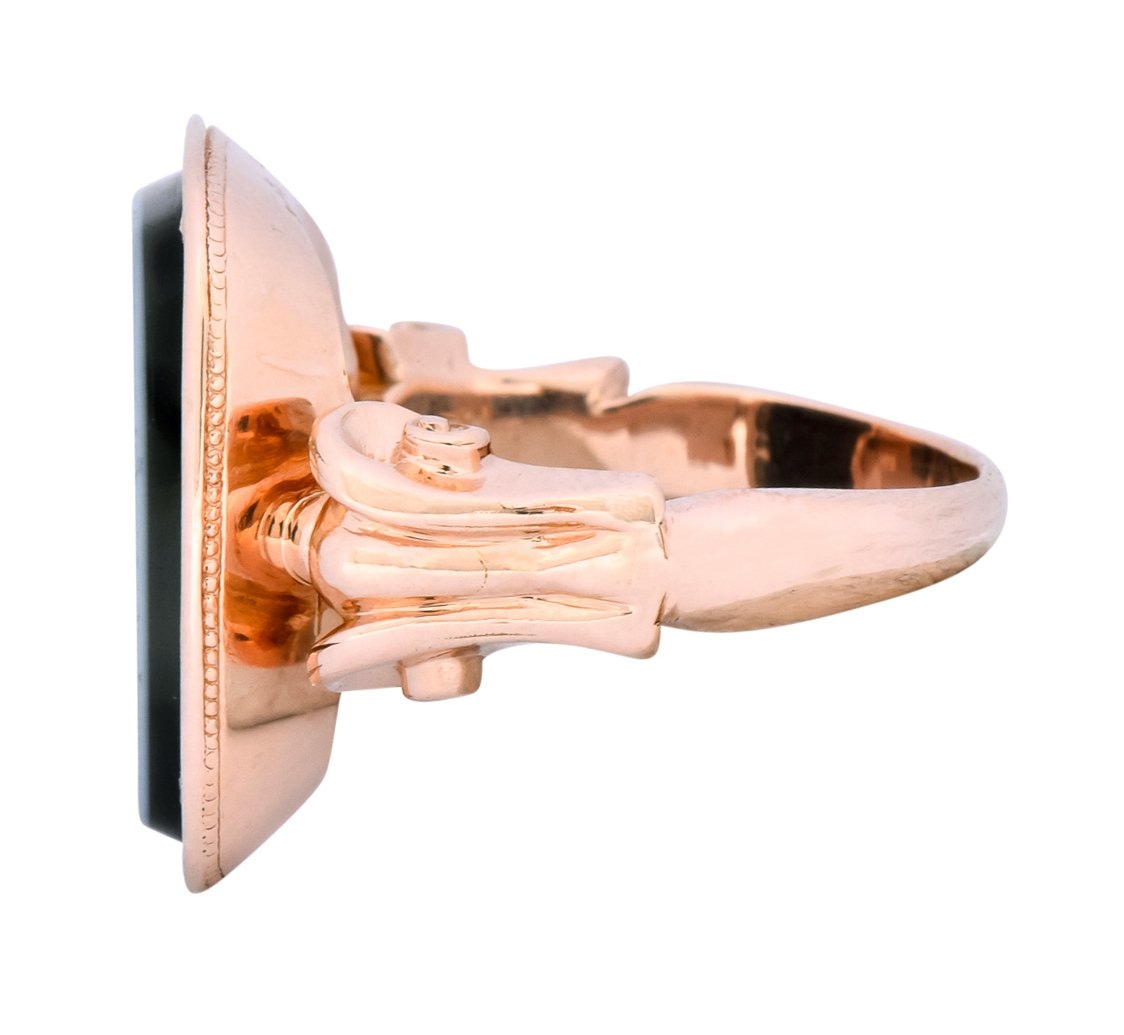 Victorian Hardstone Intaglio 14 Karat Rose Gold Lettered Signet Ring - Wilson's Estate Jewelry