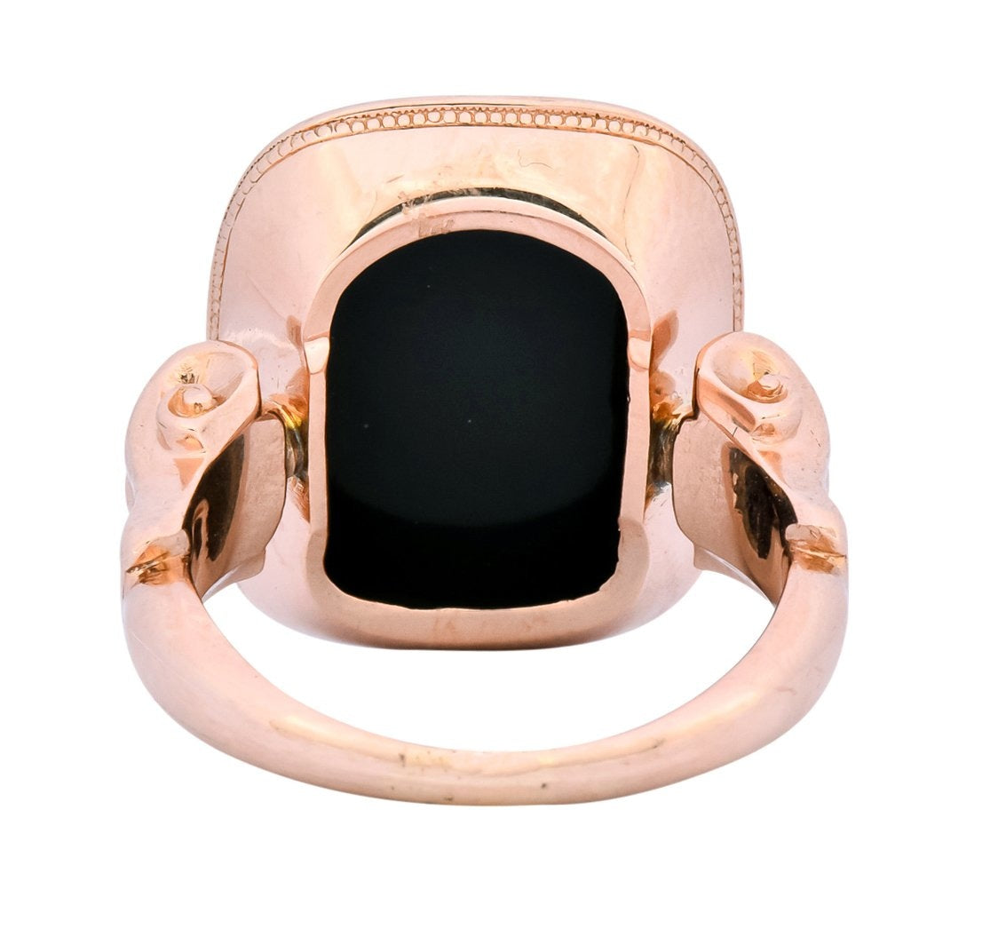 Victorian Hardstone Intaglio 14 Karat Rose Gold Lettered Signet Ring - Wilson's Estate Jewelry