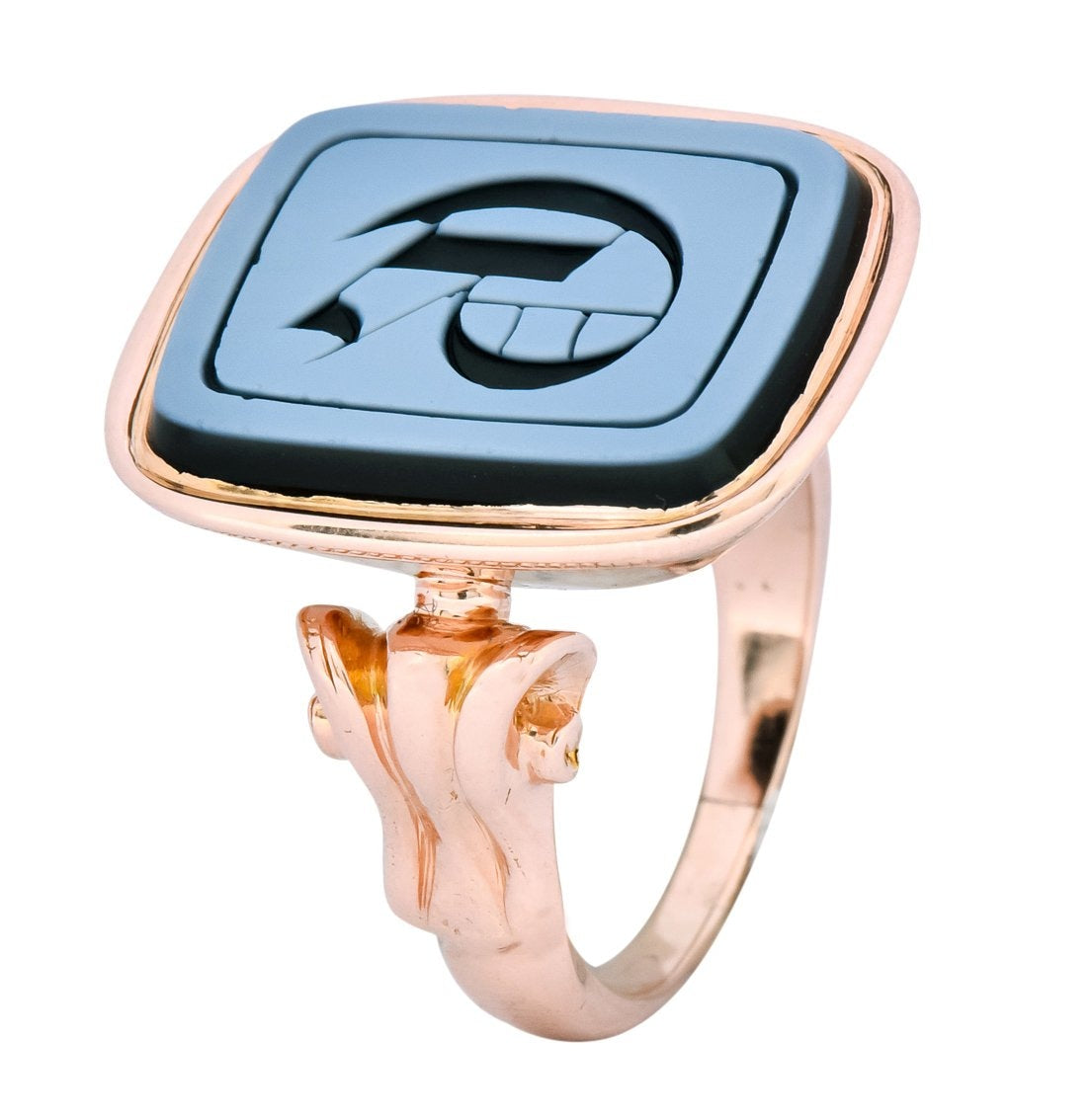 Victorian Hardstone Intaglio 14 Karat Rose Gold Lettered Signet Ring - Wilson's Estate Jewelry