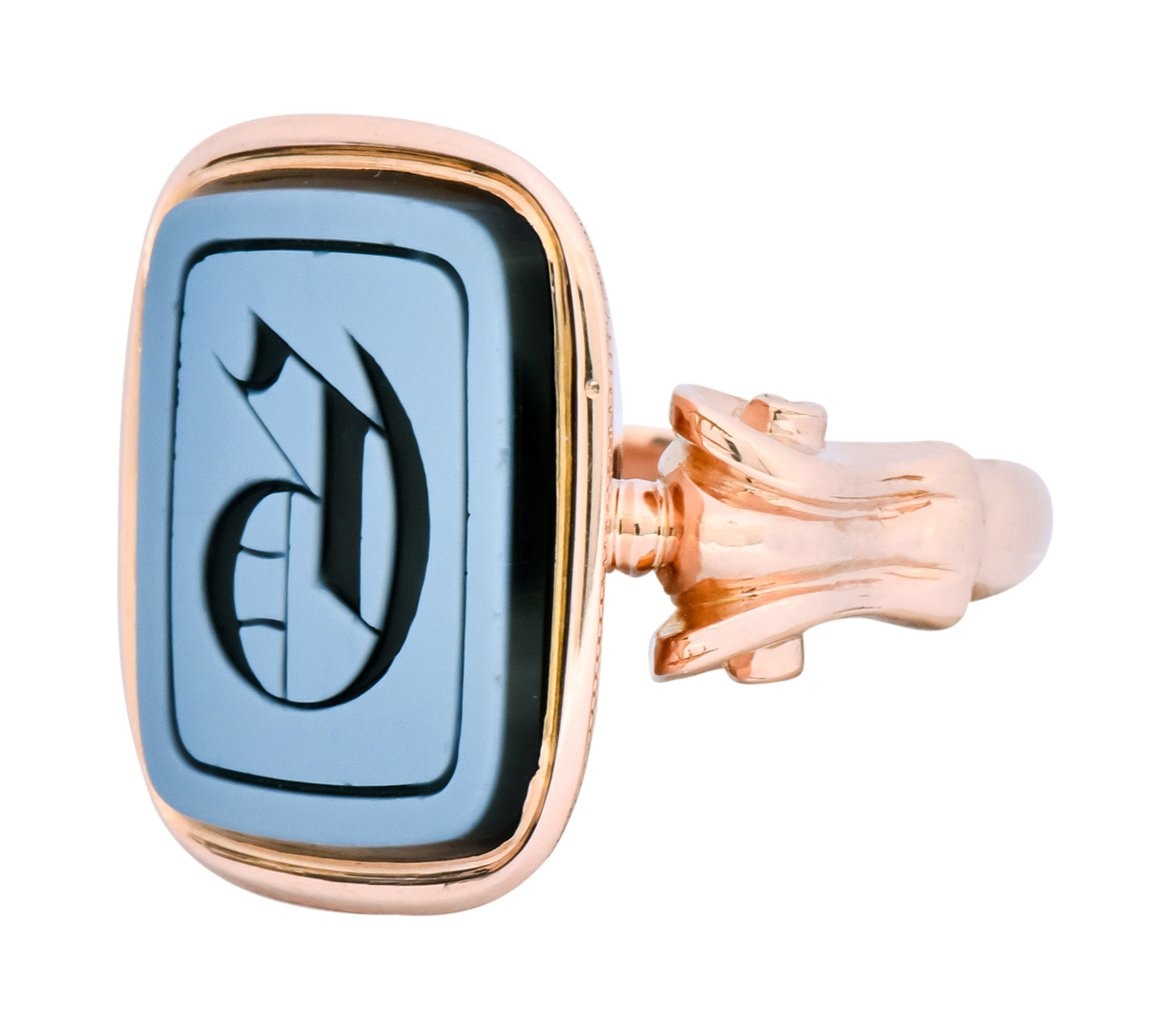 Victorian Hardstone Intaglio 14 Karat Rose Gold Lettered Signet Ring - Wilson's Estate Jewelry