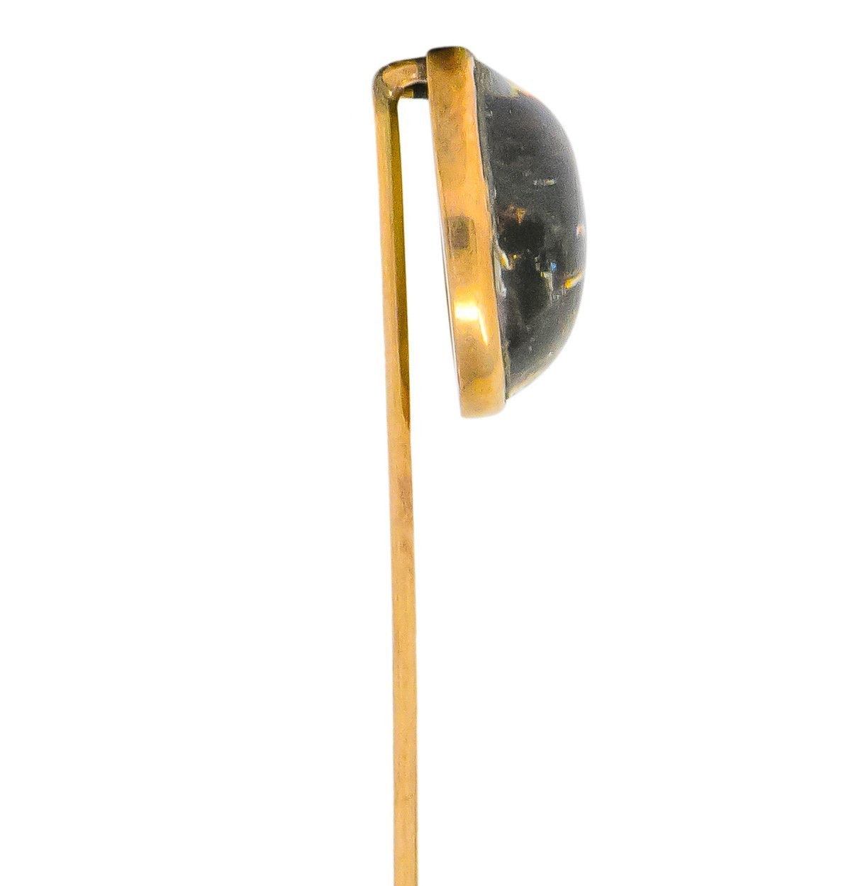 Victorian Mother of Pearl Painted Reverse Carved Rock Crystal 14 Karat Gold Dog Stickpin - Wilson's Estate Jewelry