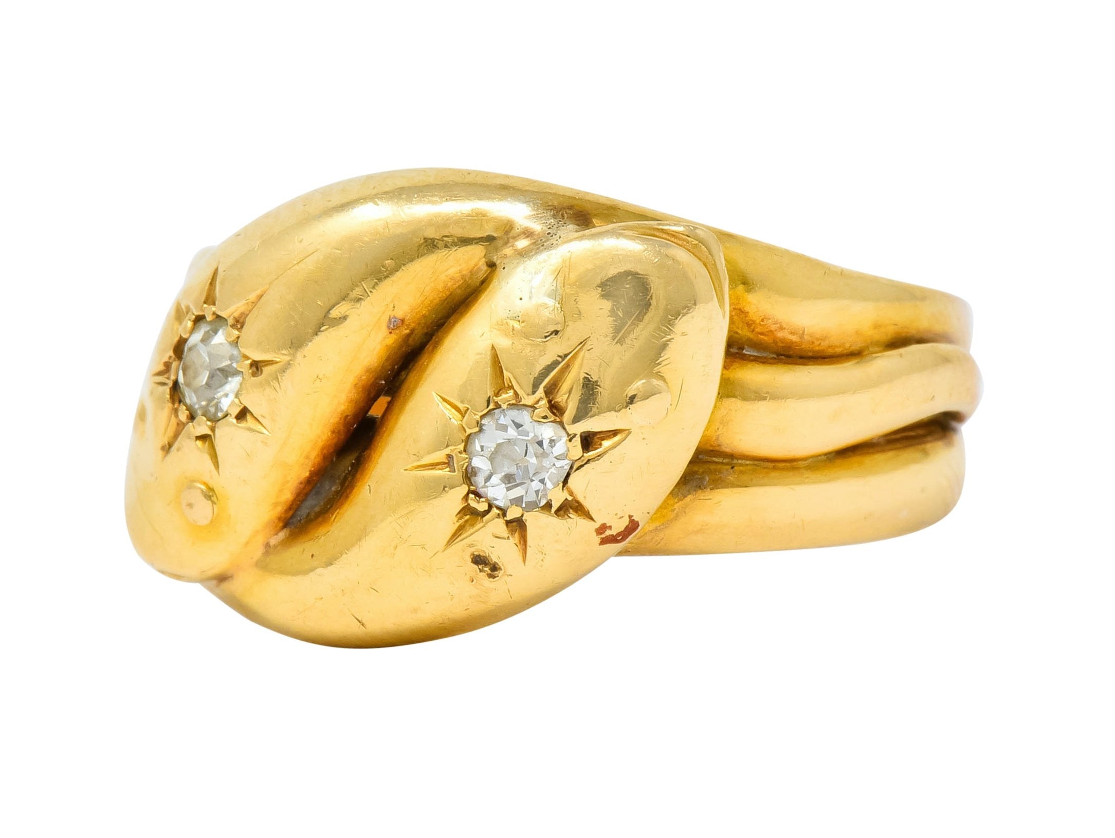 Victorian Old Mine Cut Diamond 18 Karat Gold British Snake Band Ring - Wilson's Estate Jewelry